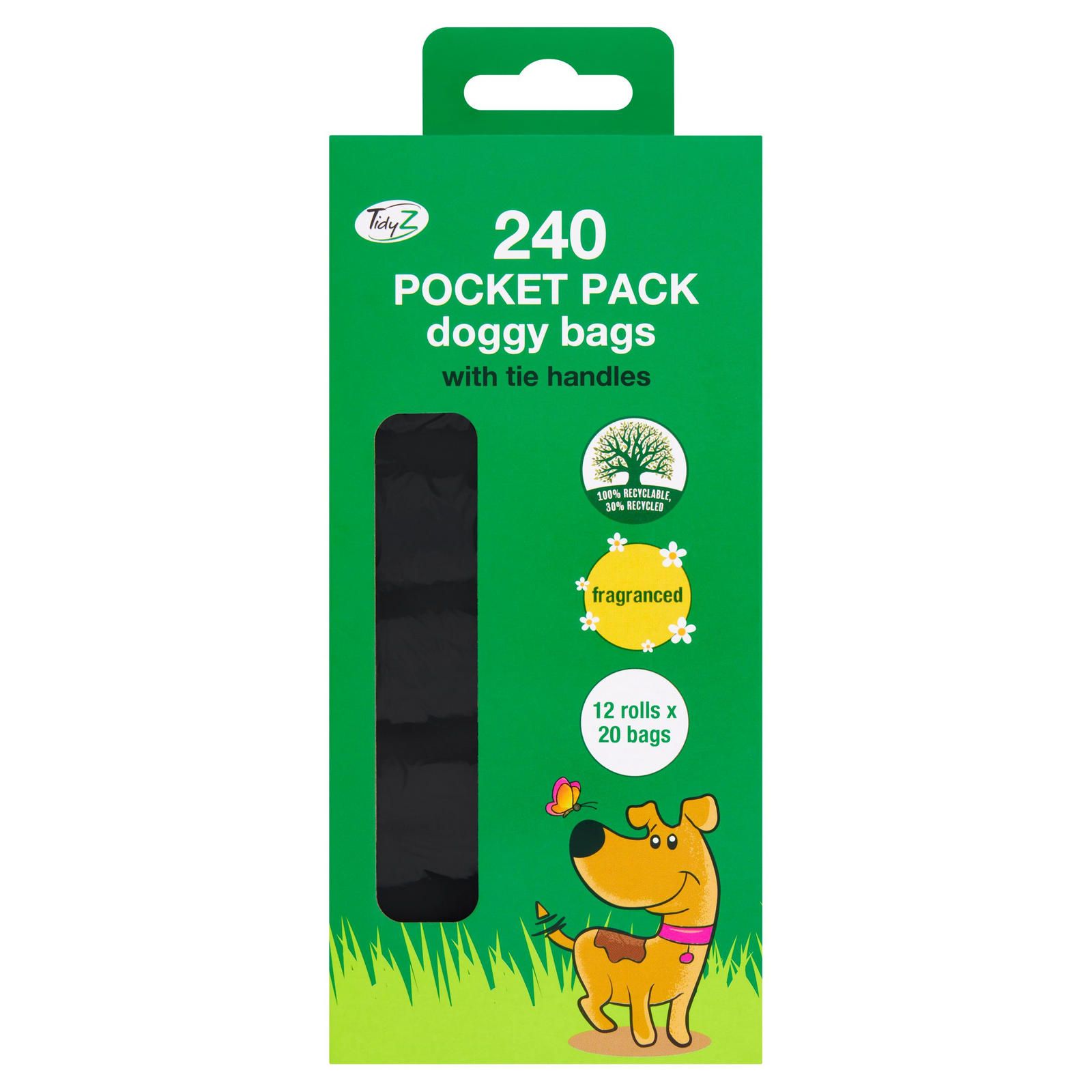 TidyZ 240 DOGGY BAGS, FRAGRANCED, BLACK (12 rolls of 20 Bags)