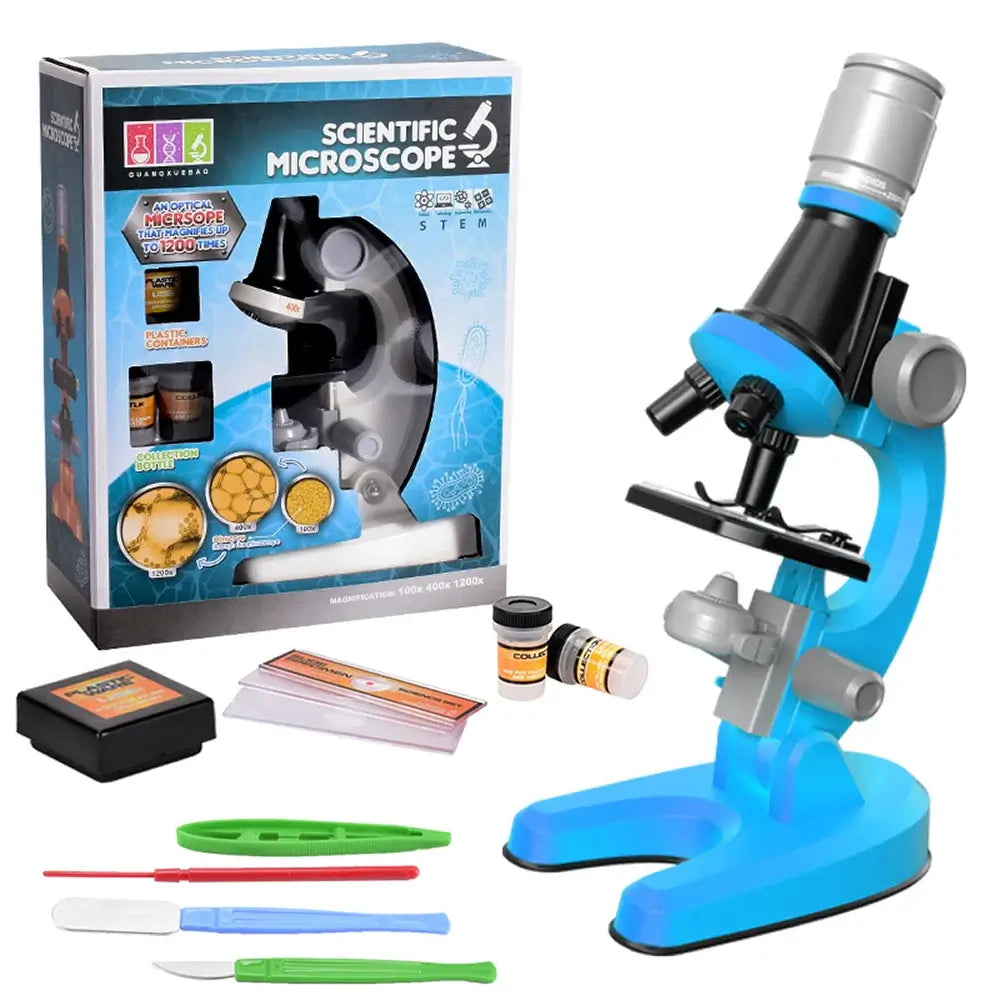 Mini Microscope Toy for Kids 1200x Lab Kit in Blue with Accessories
