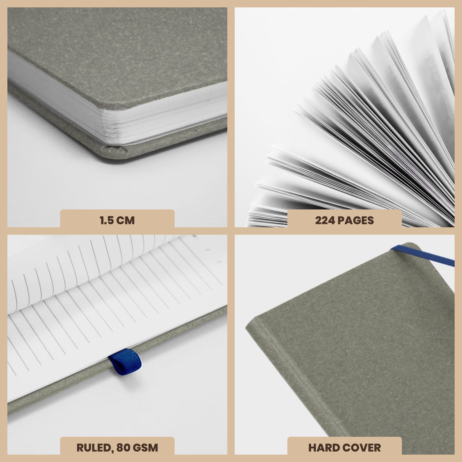 A5 Archive Ruled Paper Journal Notebook, 224 Pages (Grey)