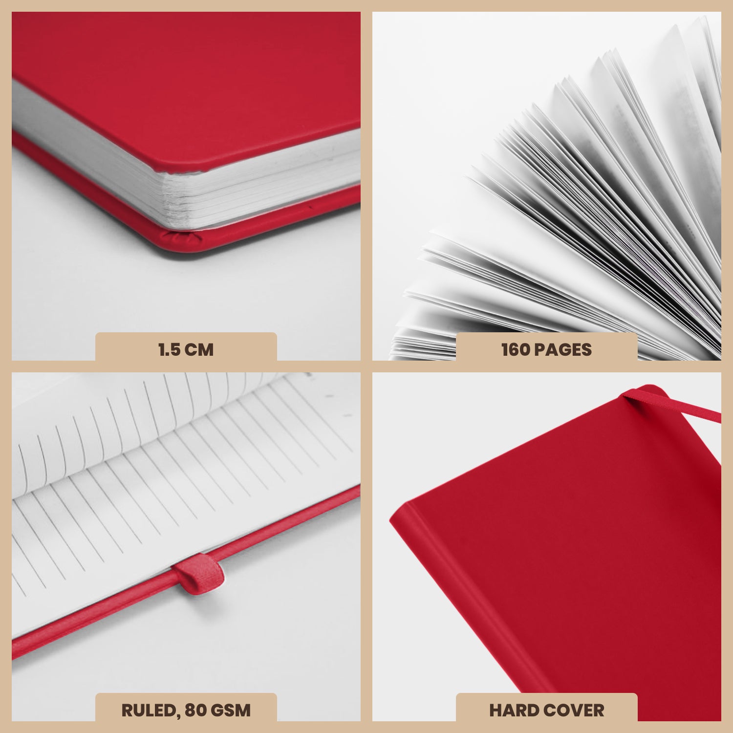 A5 Maestro Journal Notebook – Ruled Paper, 160 Pages (Red)