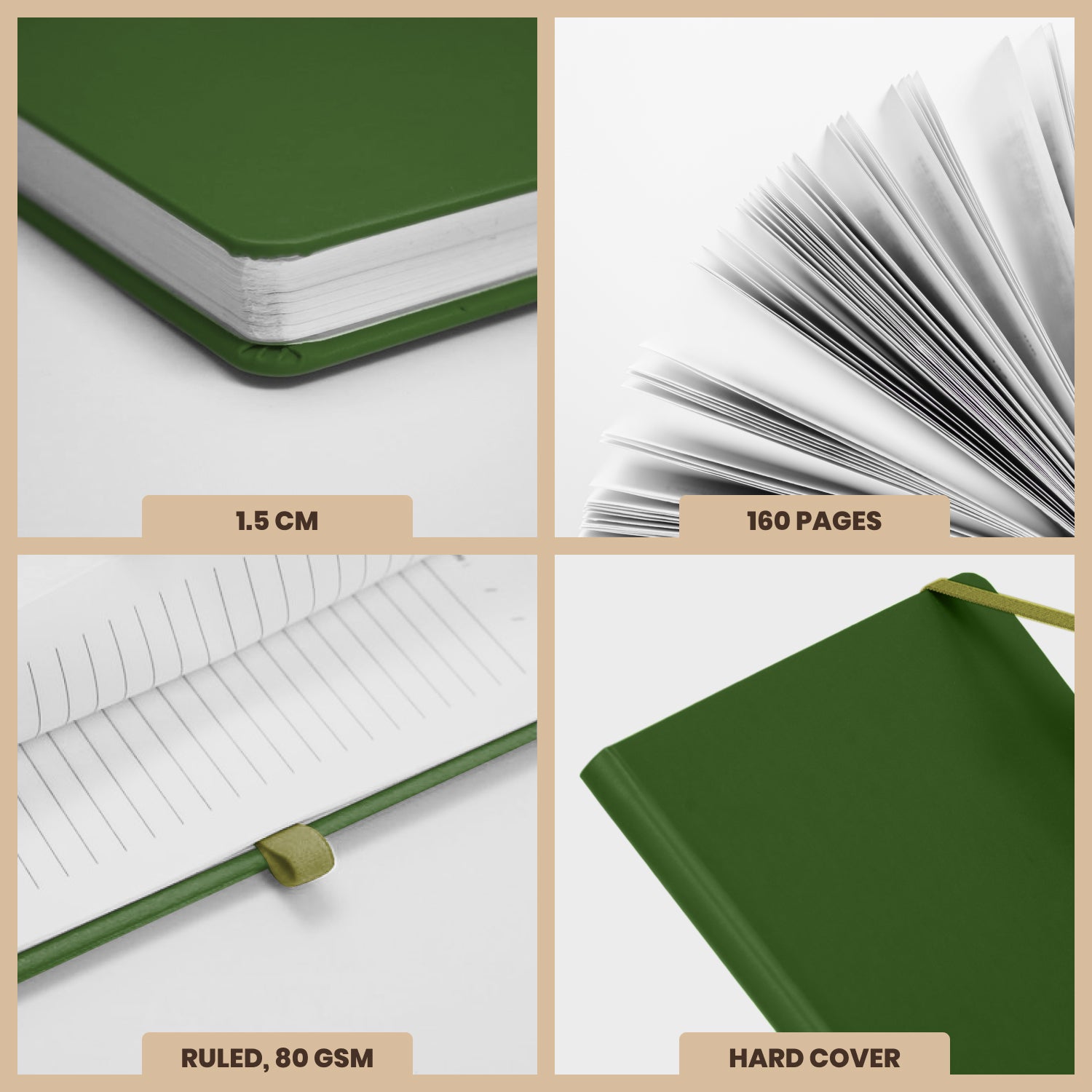 A5 Maestro Journal Notebook – Ruled Paper, 160 Pages (Green)