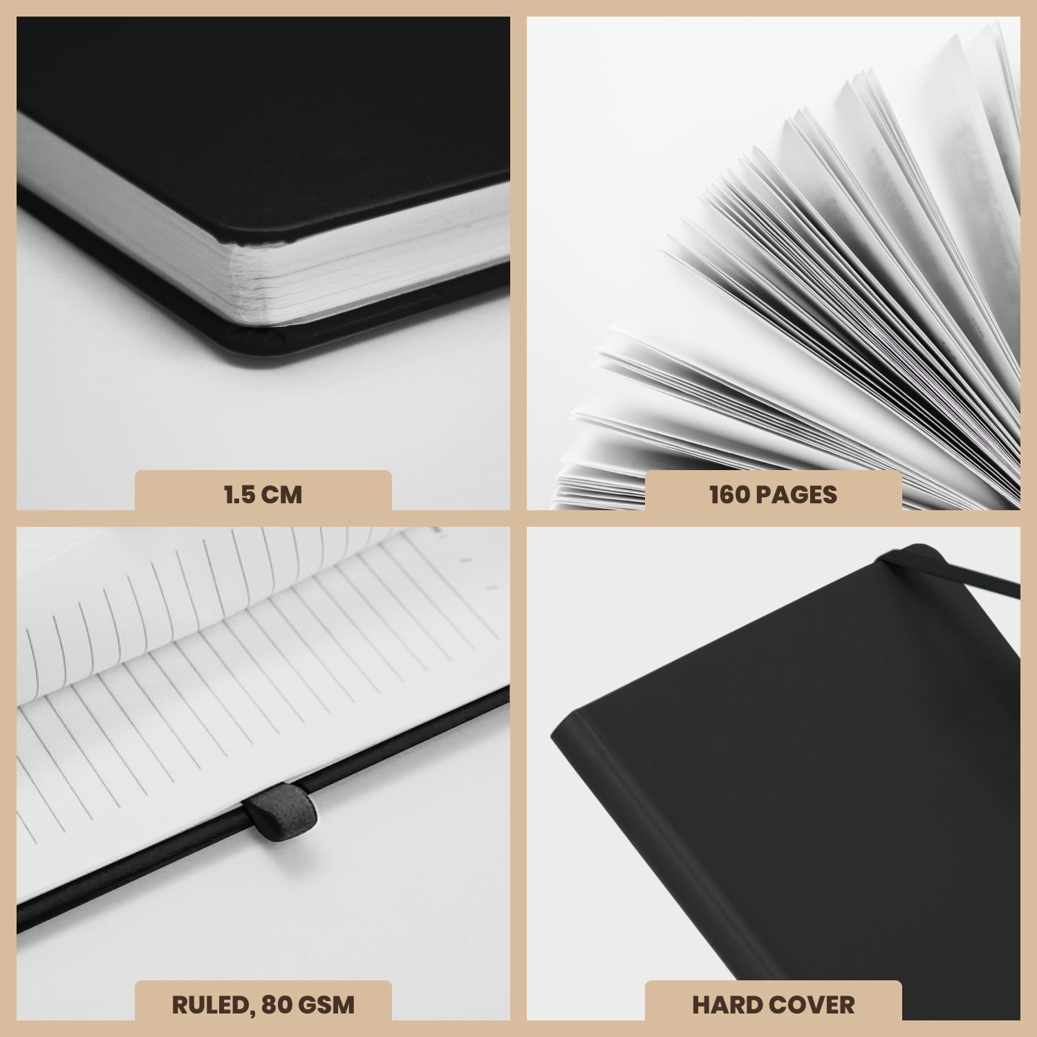 A5 Maestro Journal Notebook – Ruled Paper, 160 Pages (Black)