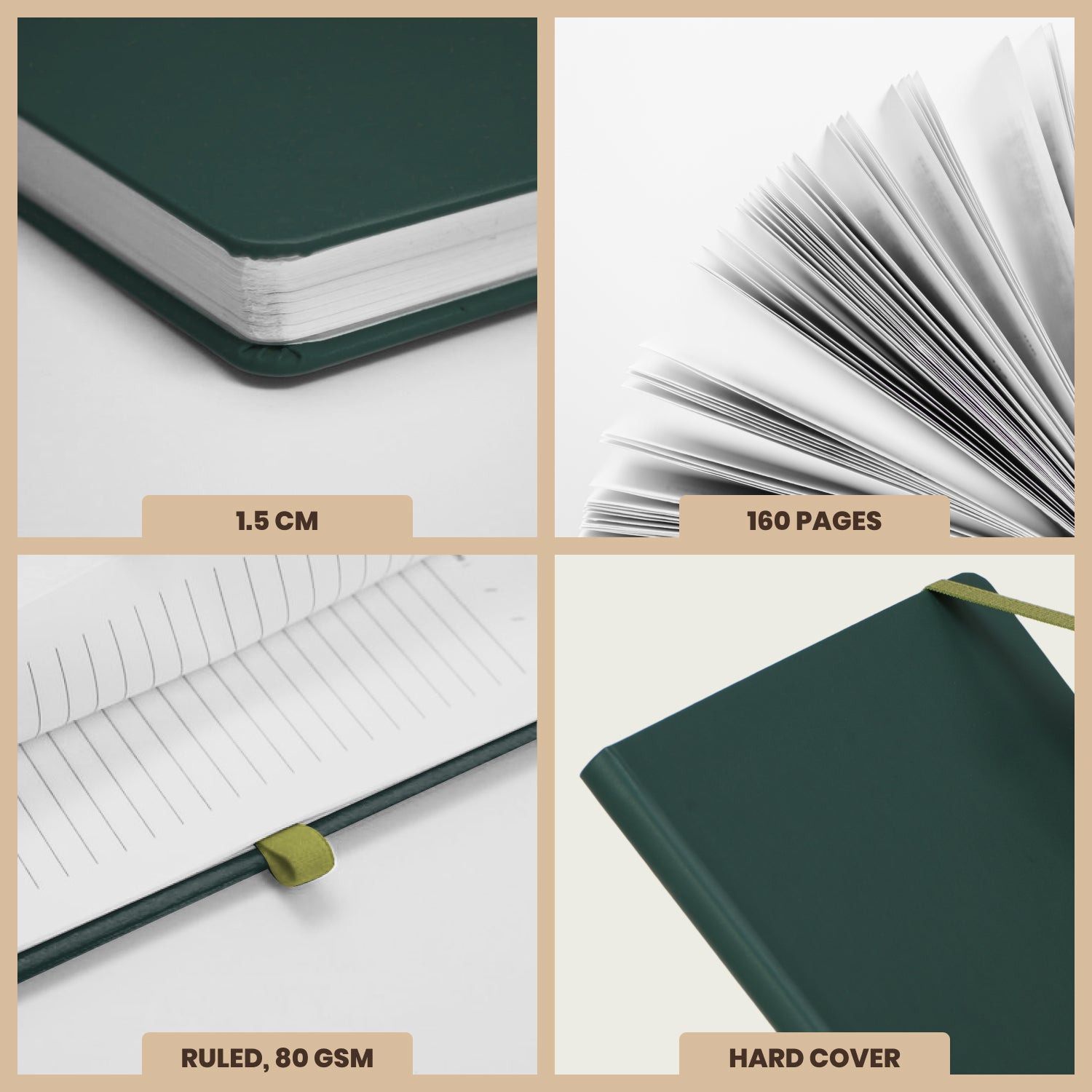 A5 Maestro Journal Notebook – Ruled Paper, 160 Pages (Dark Green)