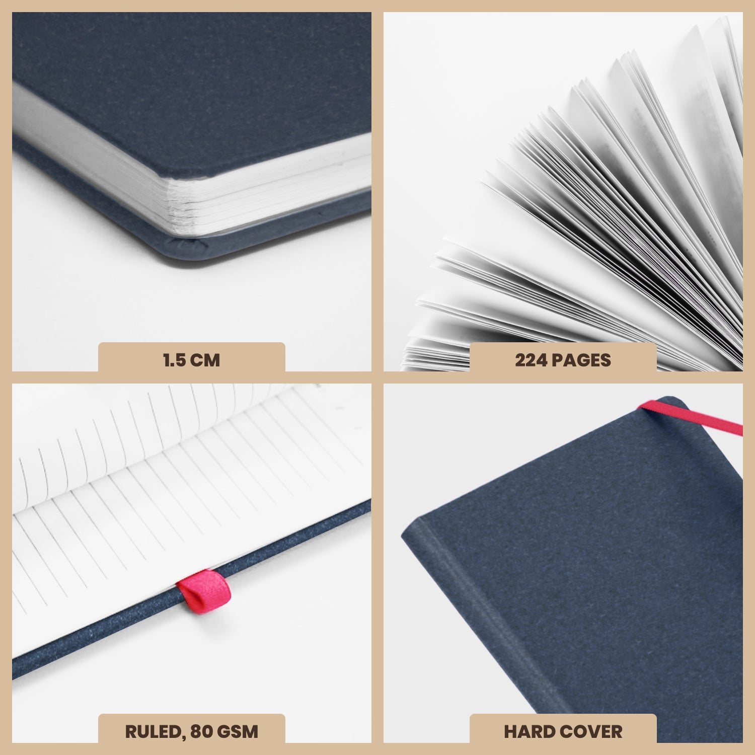 A5 Archive Ruled Paper Journal Notebook, 224 Pages (Marine)