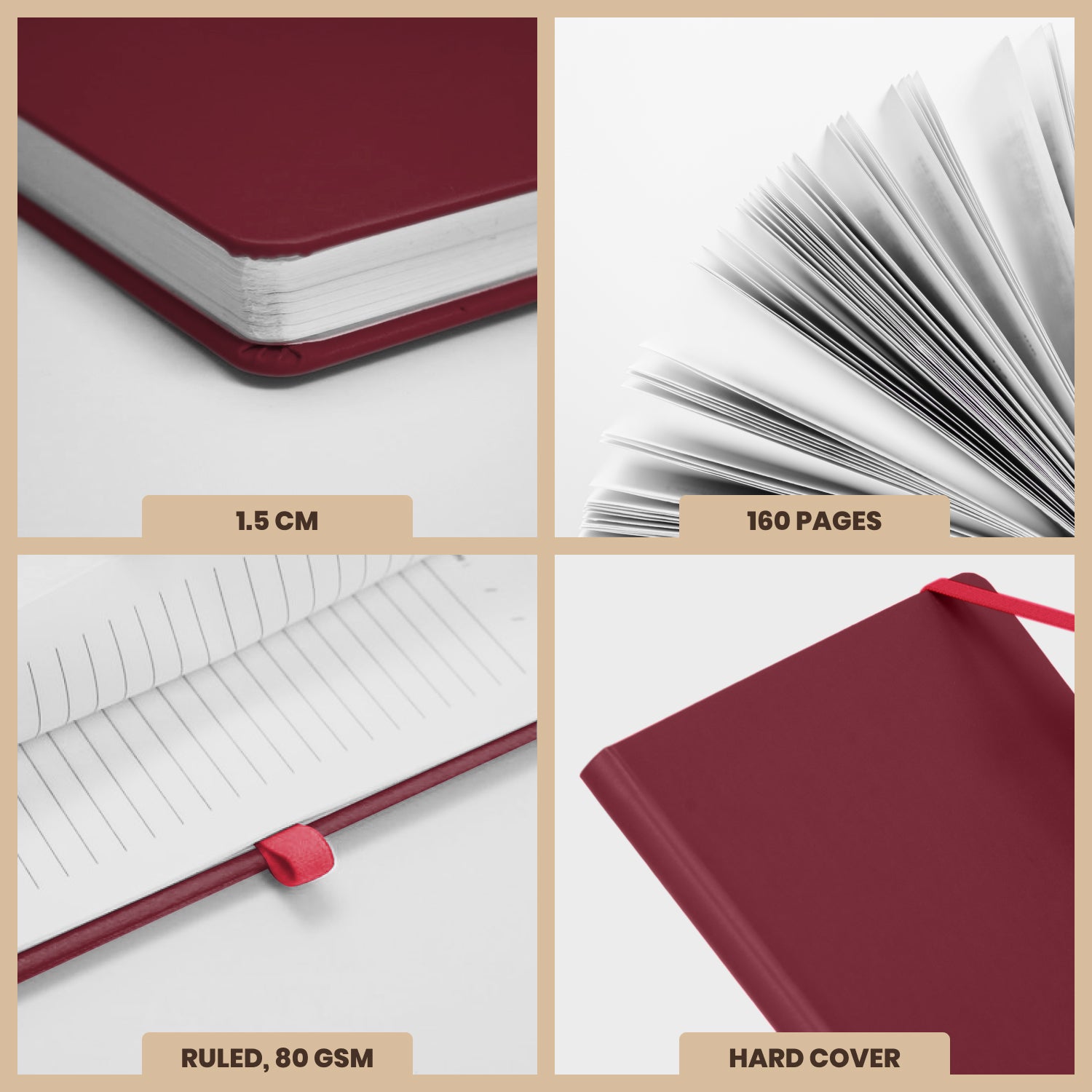 A5 Maestro Journal Notebook – Ruled Paper, 160 Pages (Maroon)