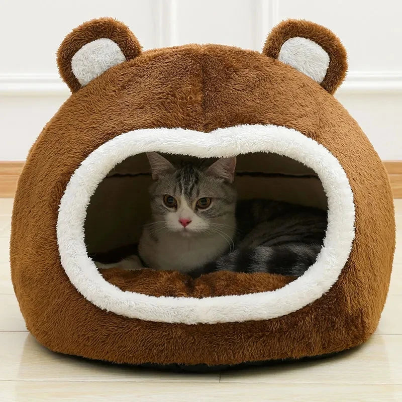 Cat Bed - Warm Pet House with Soft Long Plush, Kitten Lounger Cushion, Tent Cave Beds for Small Dogs and Cozy Cats