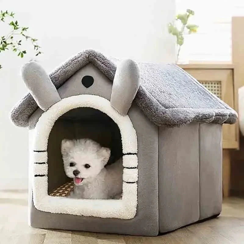 Indoor Warm Dog House - Soft Pet Bed Tent House, Dog Kennel & Cat Bed with Removable Cushion