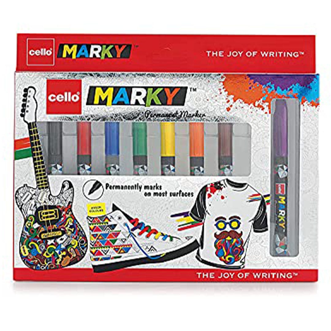 Cello Marky Permanent Marker Pens, Set of 8 Assorted Ink Color - Infinity Market