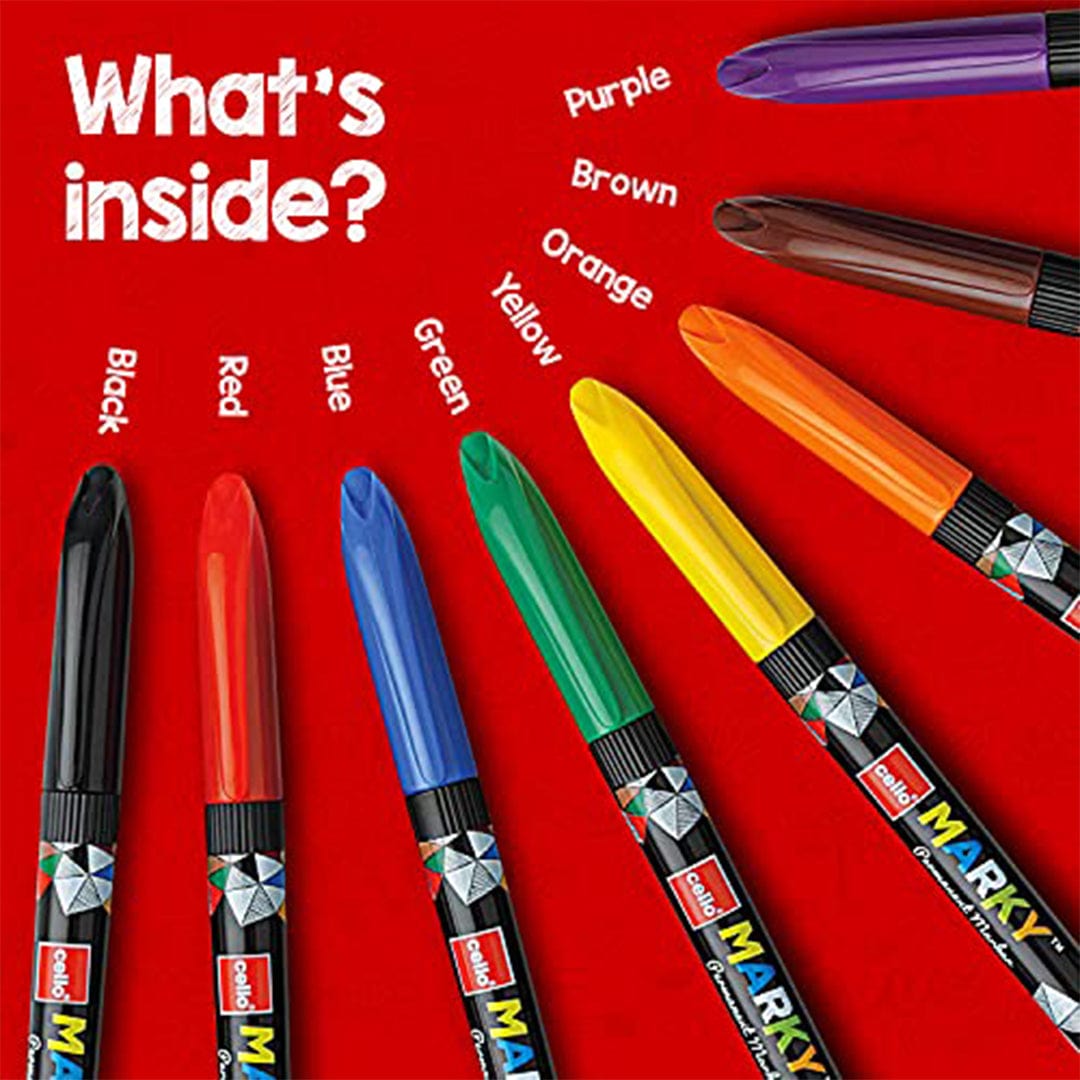 Cello Marky Permanent Marker Pens, Set of 8 Assorted Ink Color - Infinity Market