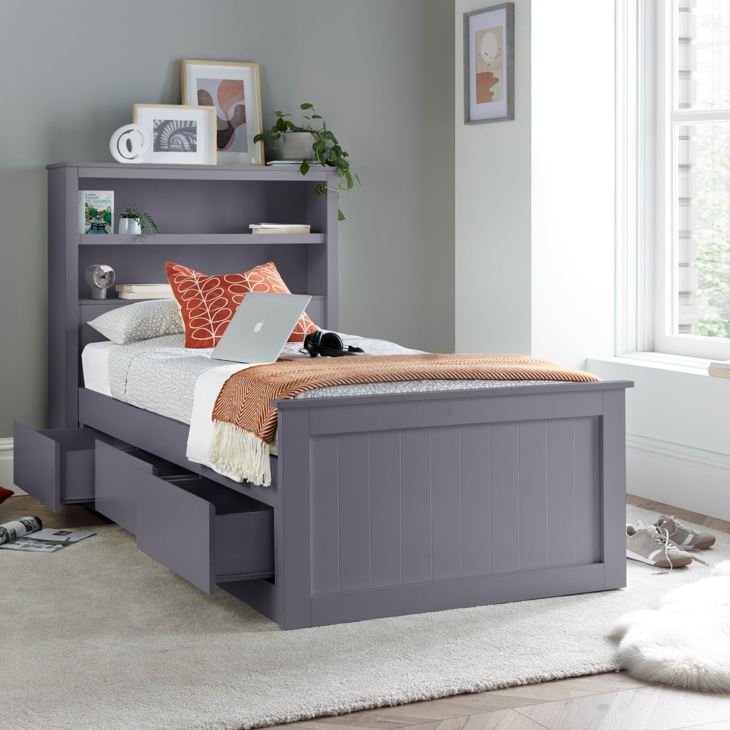 Enzo Grey Wooden 3 Drawer Storage Bed