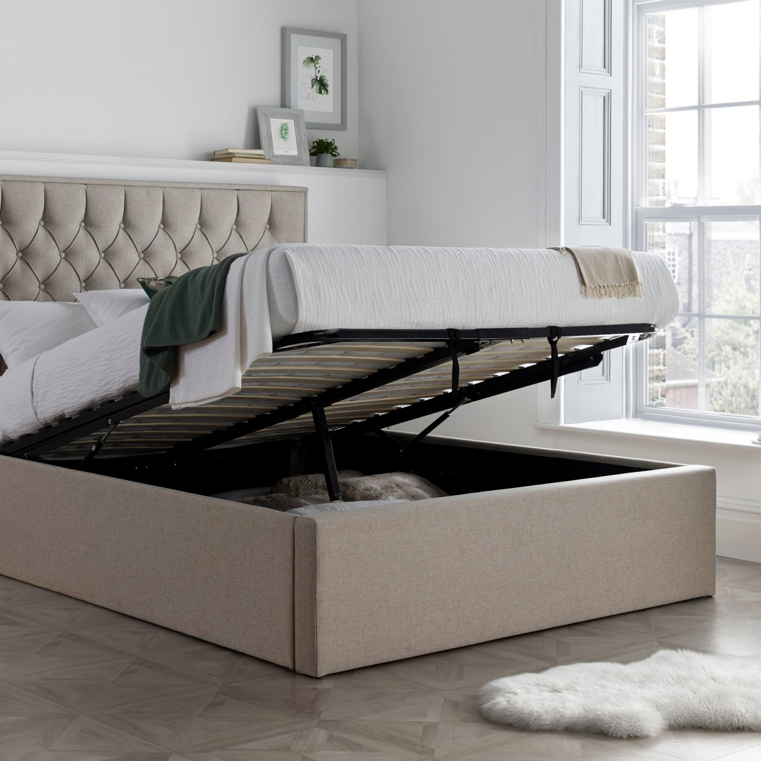 Wilson Oatmeal Fabric Ottoman Bed