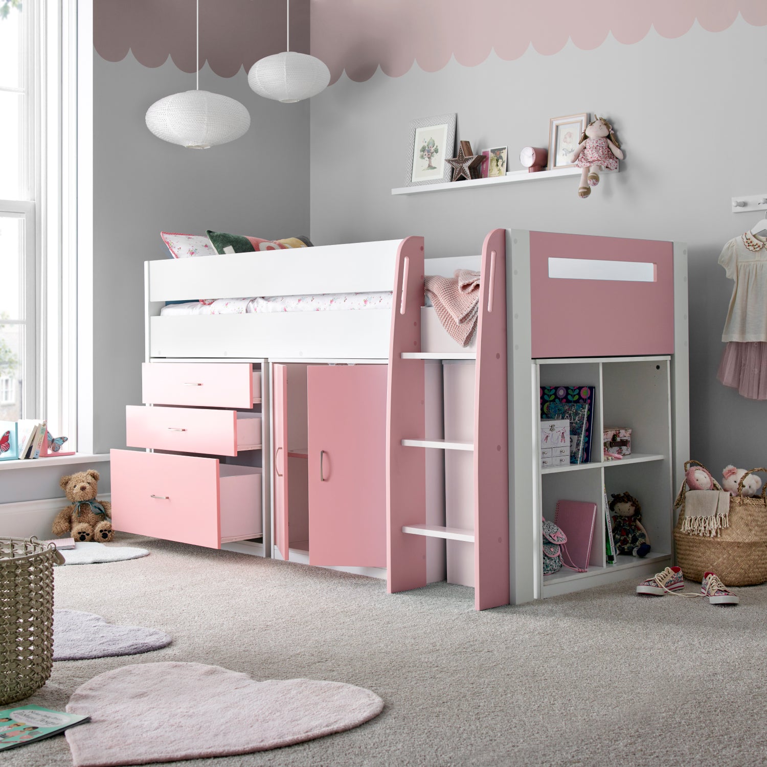 Lacy Pink Storage Mid Sleeper