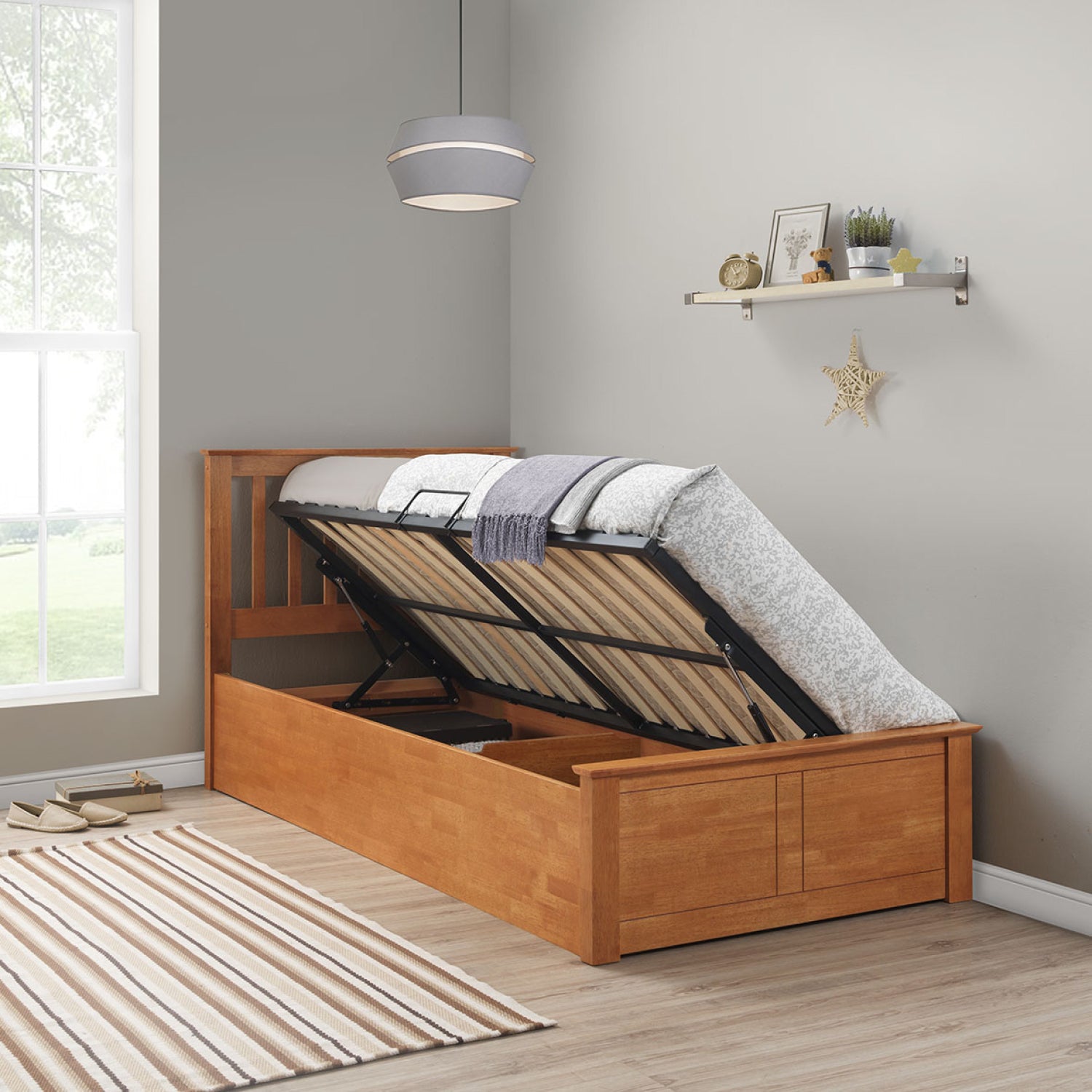 Francis Oak Wooden Ottoman Bed