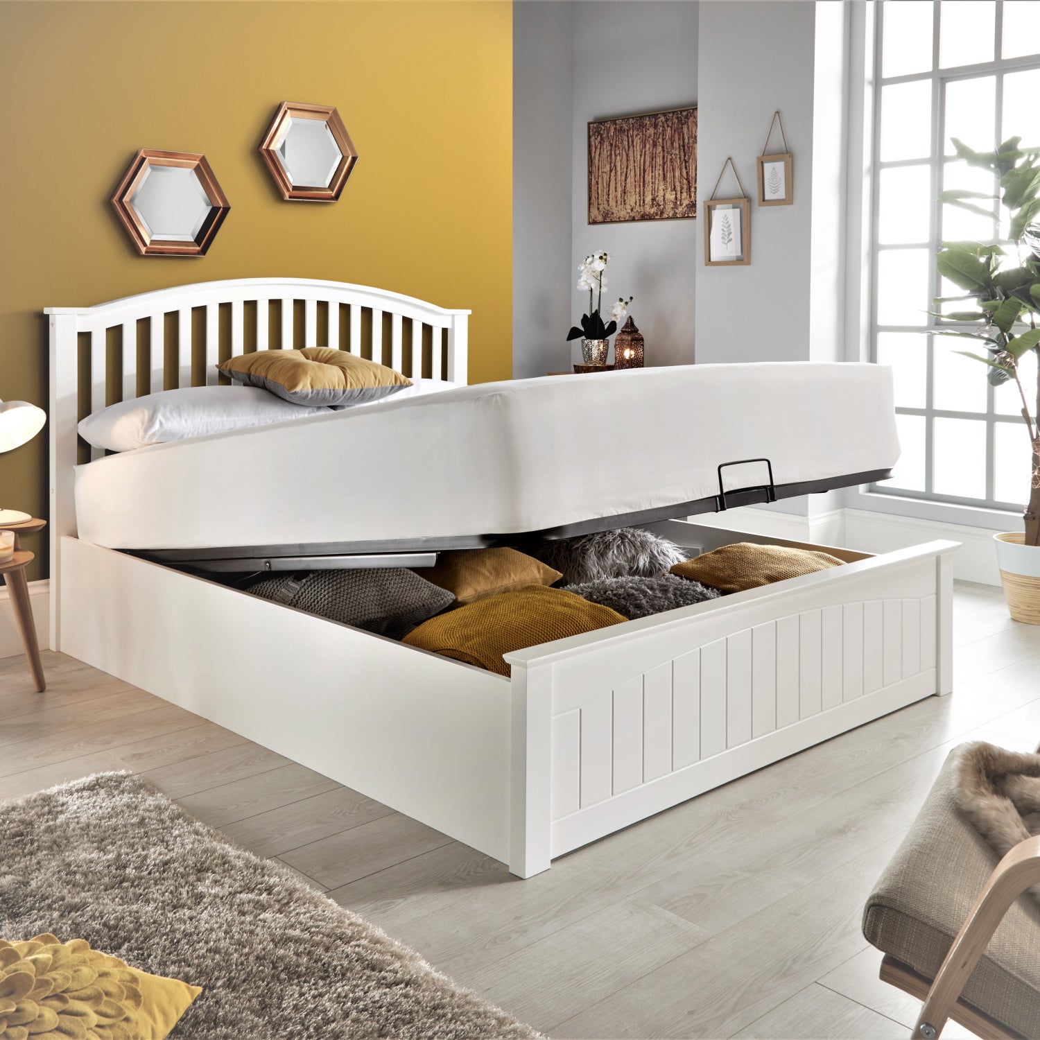 Grayson White Wooden Ottoman Bed