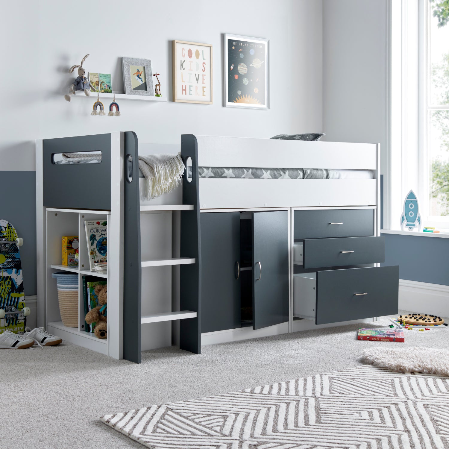 Lacy Grey Storage Mid Sleeper