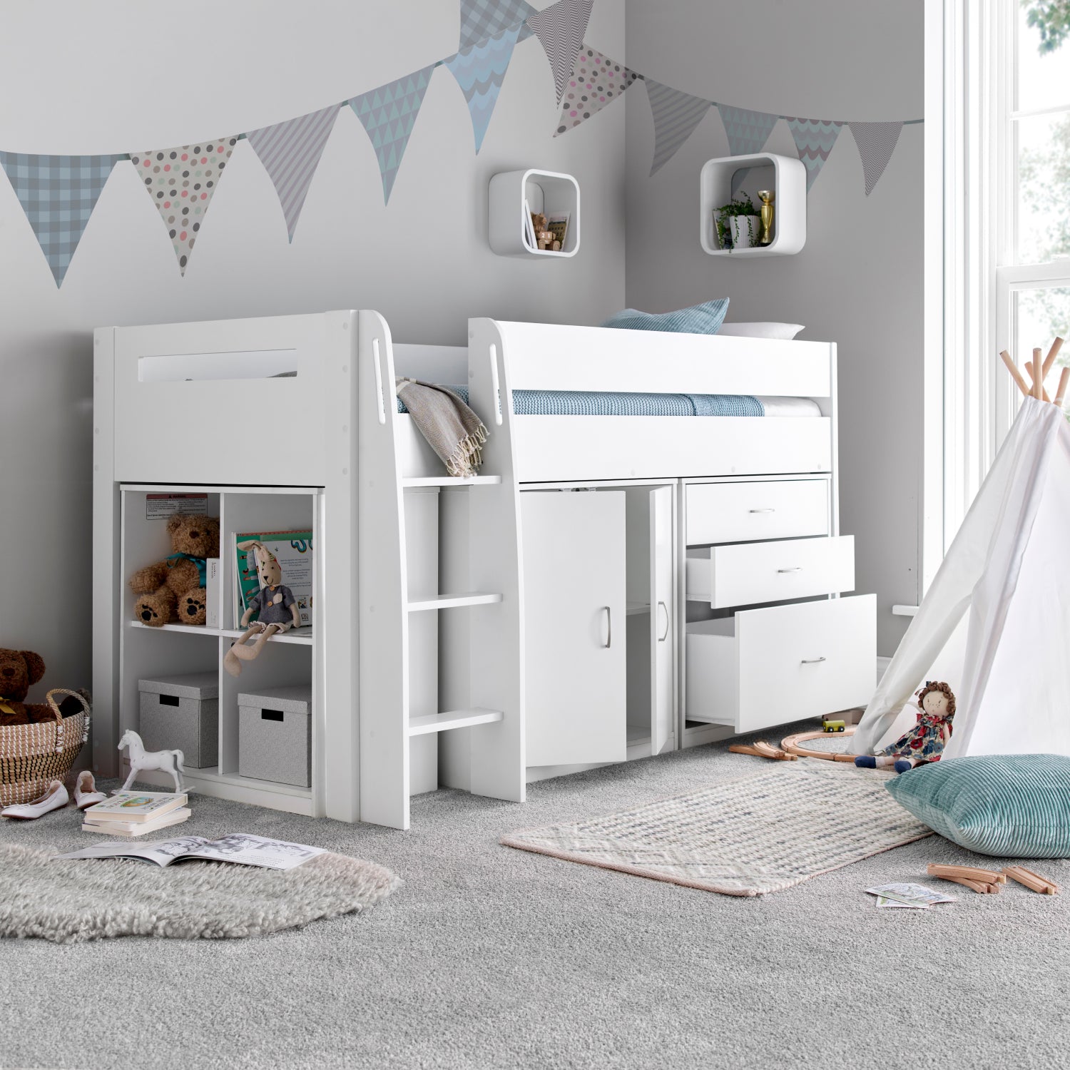 Lacy White Storage Mid Sleeper