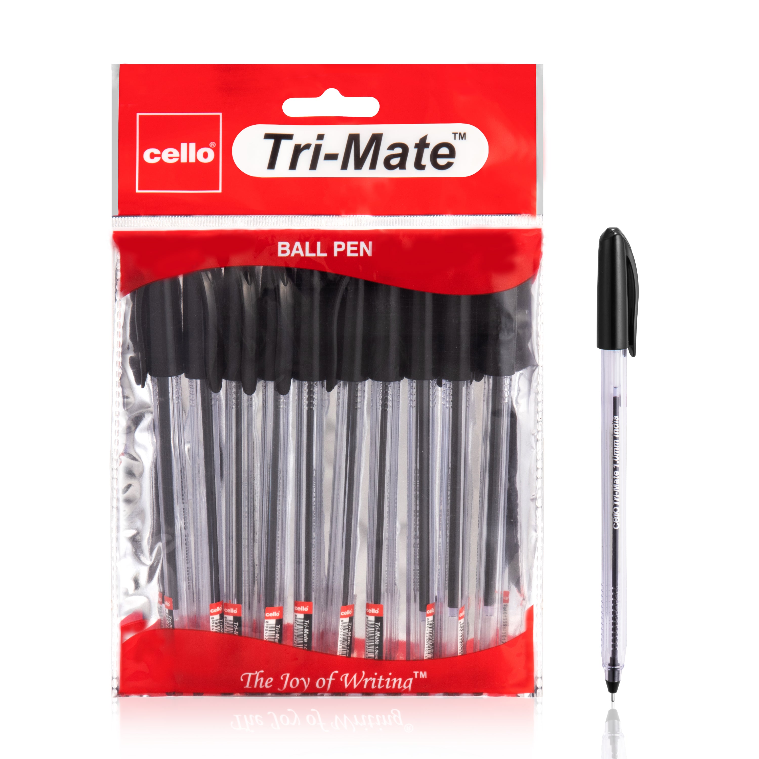 Cello Original Tri-Mate Triangular Barrel Ballpoint Pen, 1.0mm, Pack of 10