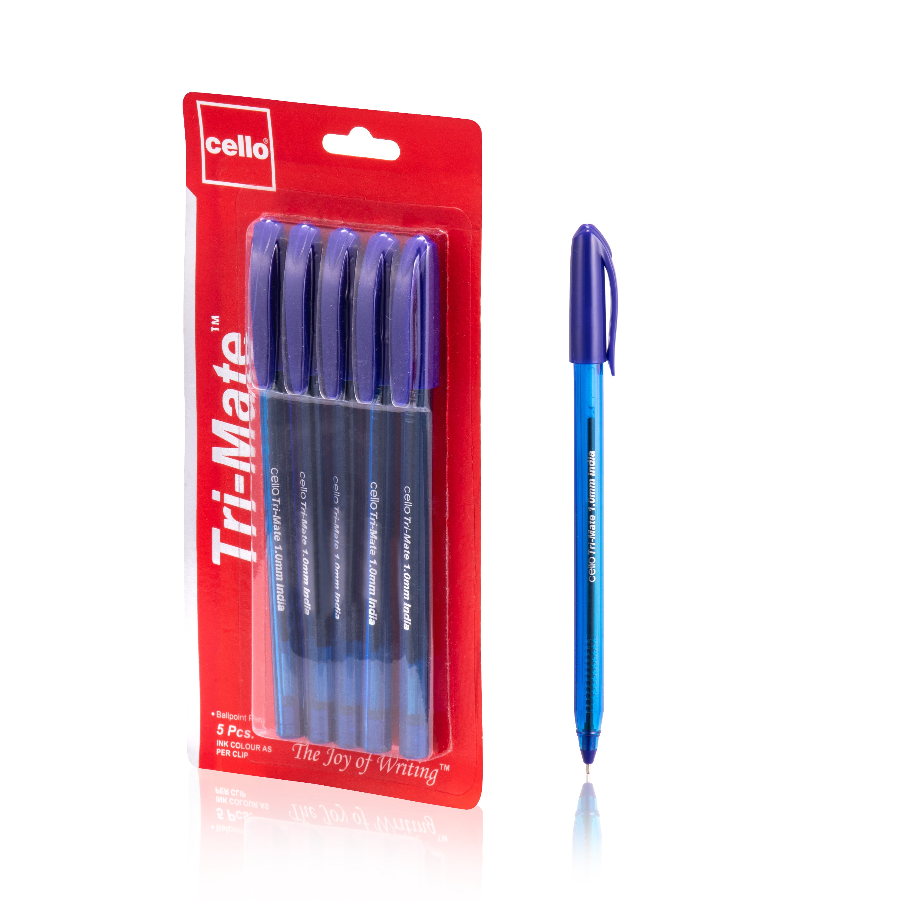 Cello Tri-Mate Ballpoint Pens, 1.0mm Pack of 5