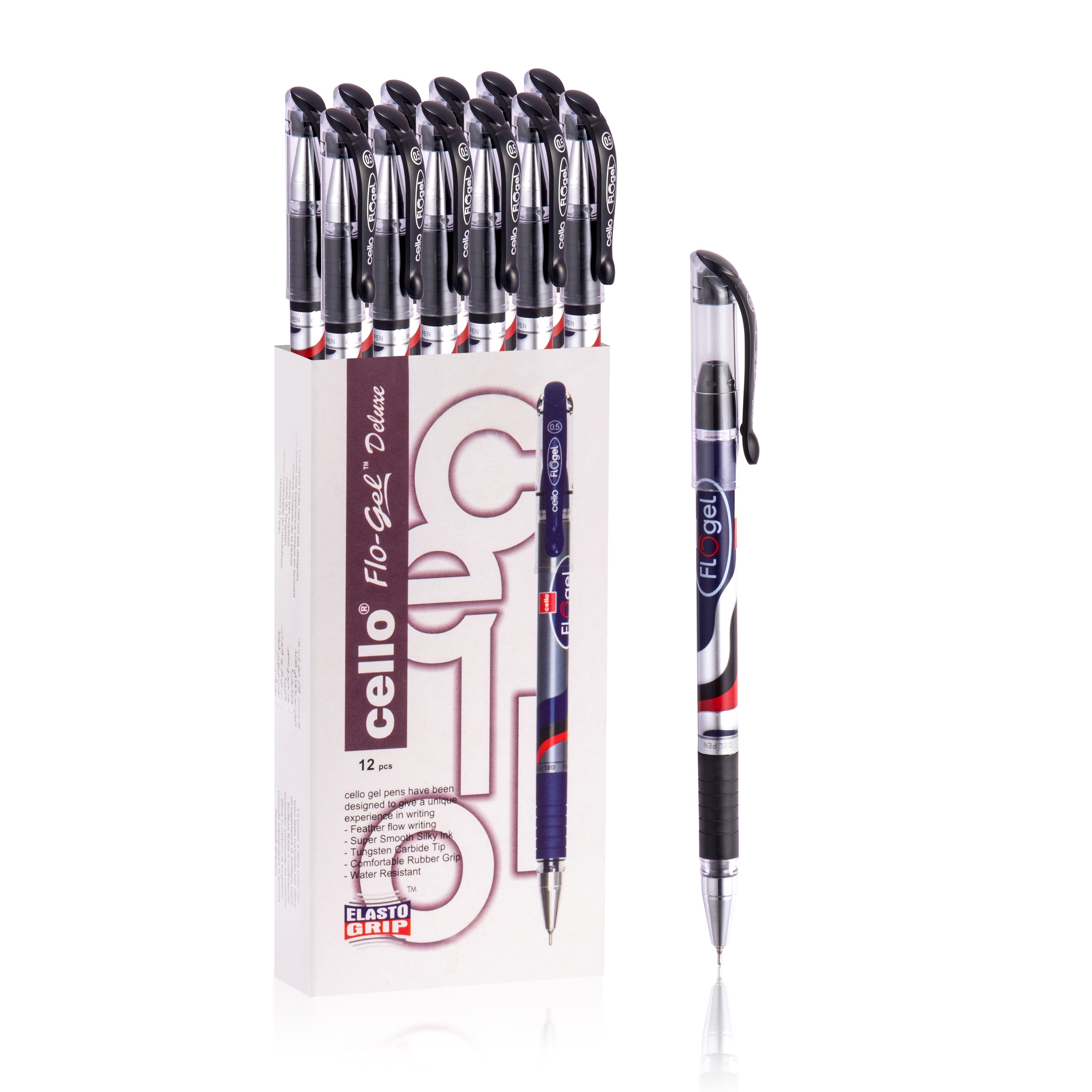 Cello Flo-Gel Ballpoint Gel Ink Pen 0.5mm, Pack of 12