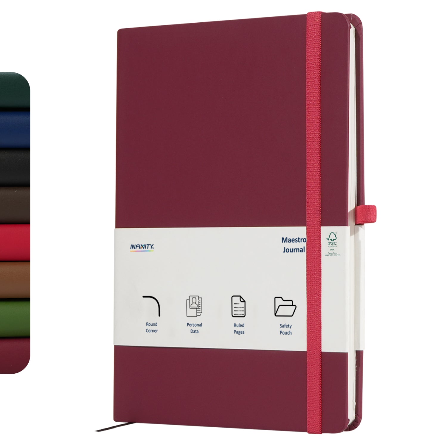 A5 Maestro Journal Notebook with Lined Pages, 160 Pages, Maroon