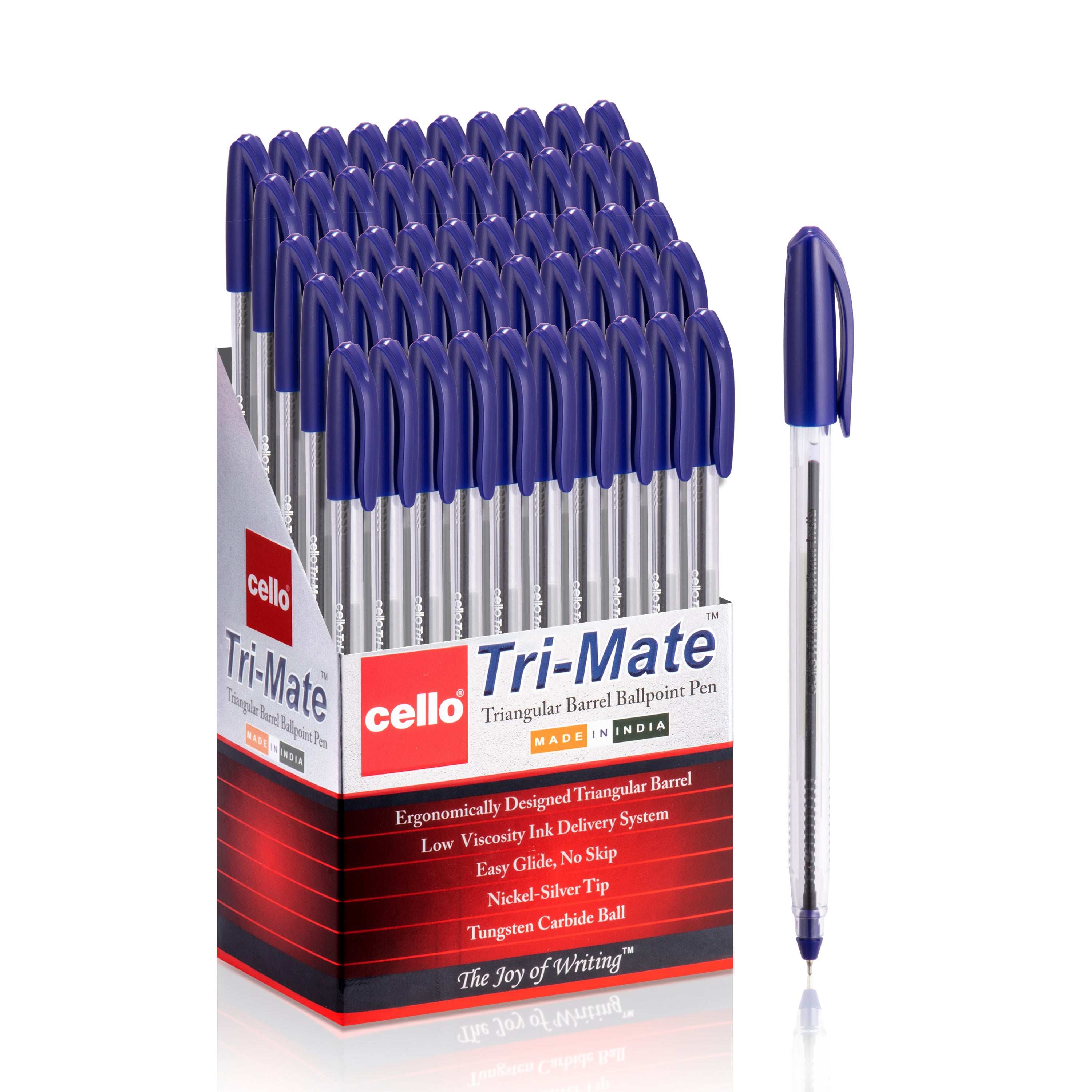 Cello Original Tri-Mate Triangular Barrel Ballpoint Pen, 1.0mm, Pack of 10