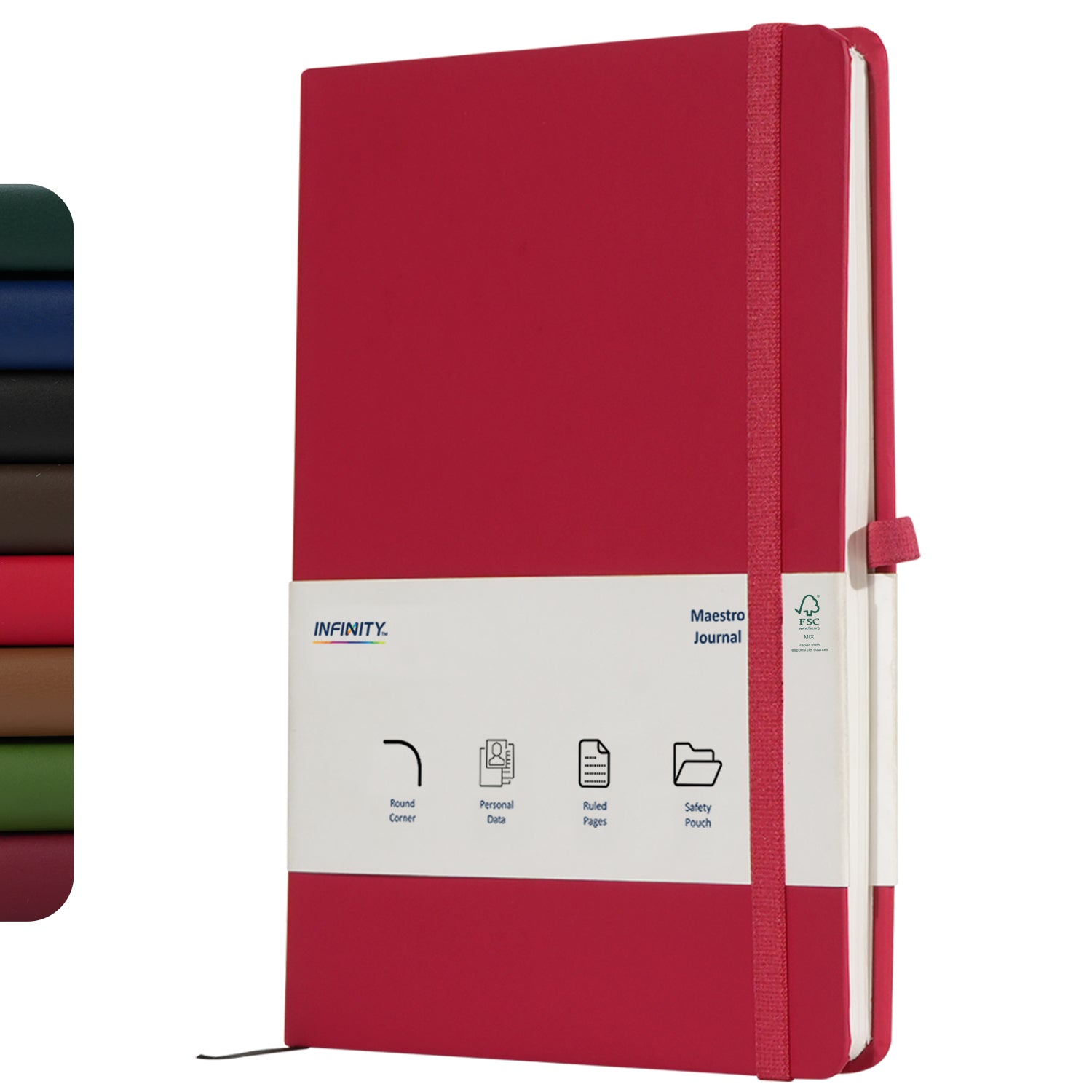 A5 Maestro Journal Notebook with Lined Pages, 160 Pages, Red