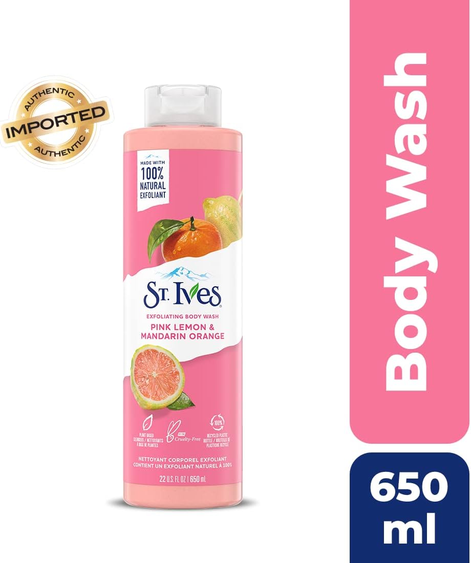 St. Ives Radiant Skin Exfoliating Shower Gel (650ml) Pink Lemon and Mandarin Orange