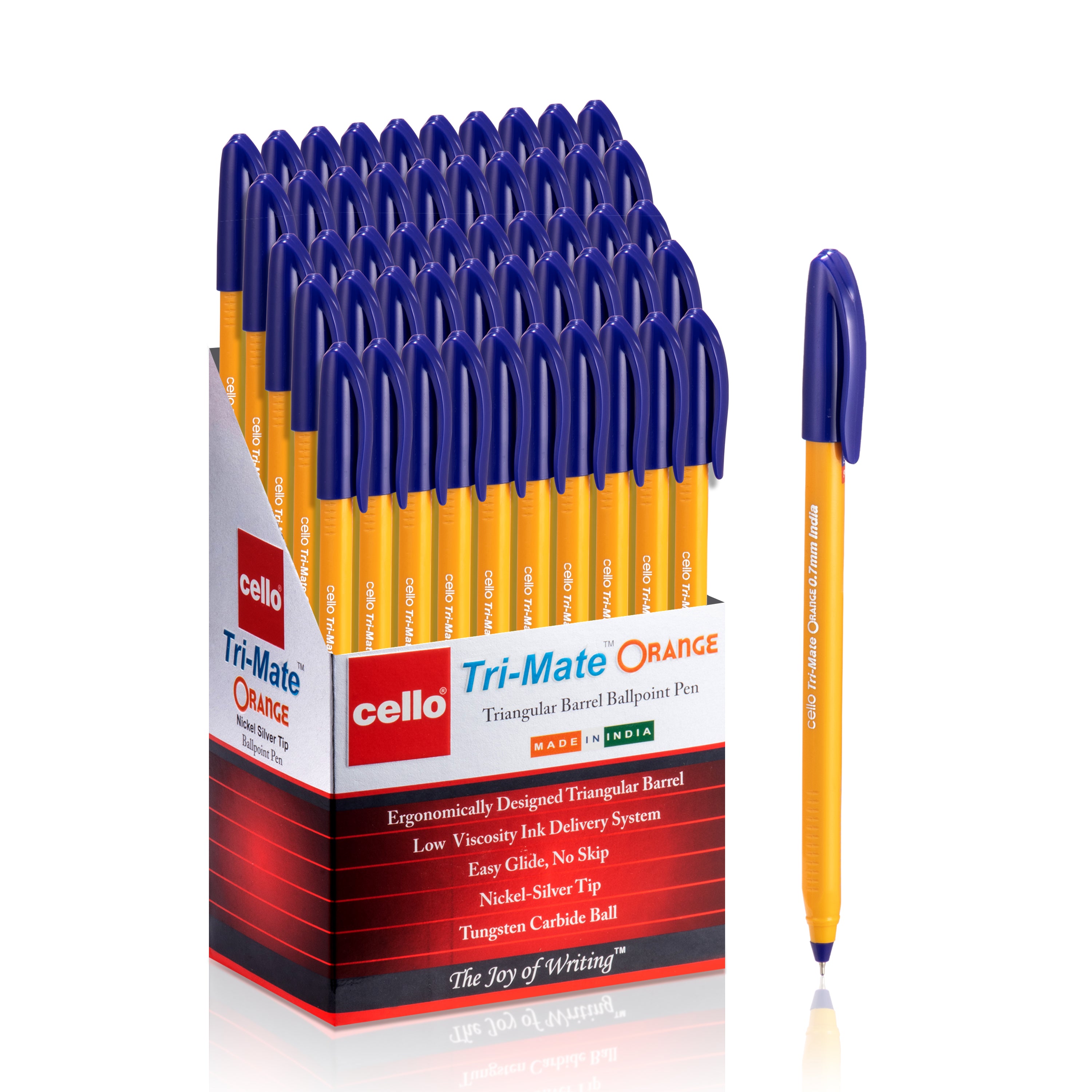 Cello Tri-Mate Orange Ballpoint Pens 0.7 mm, Pack Of 10