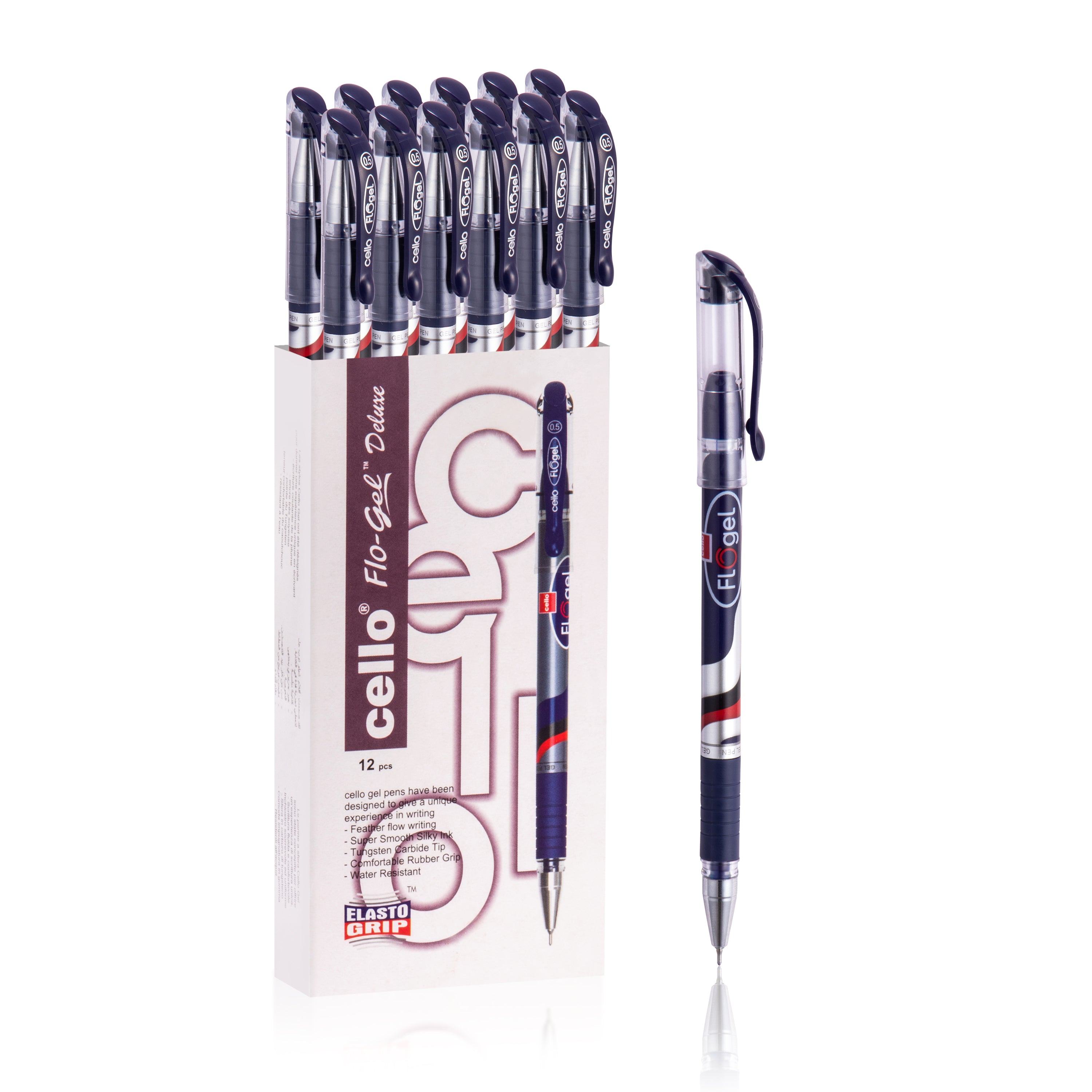 Cello Flo-Gel Ballpoint Gel Ink Pen 0.5mm, Pack of 12