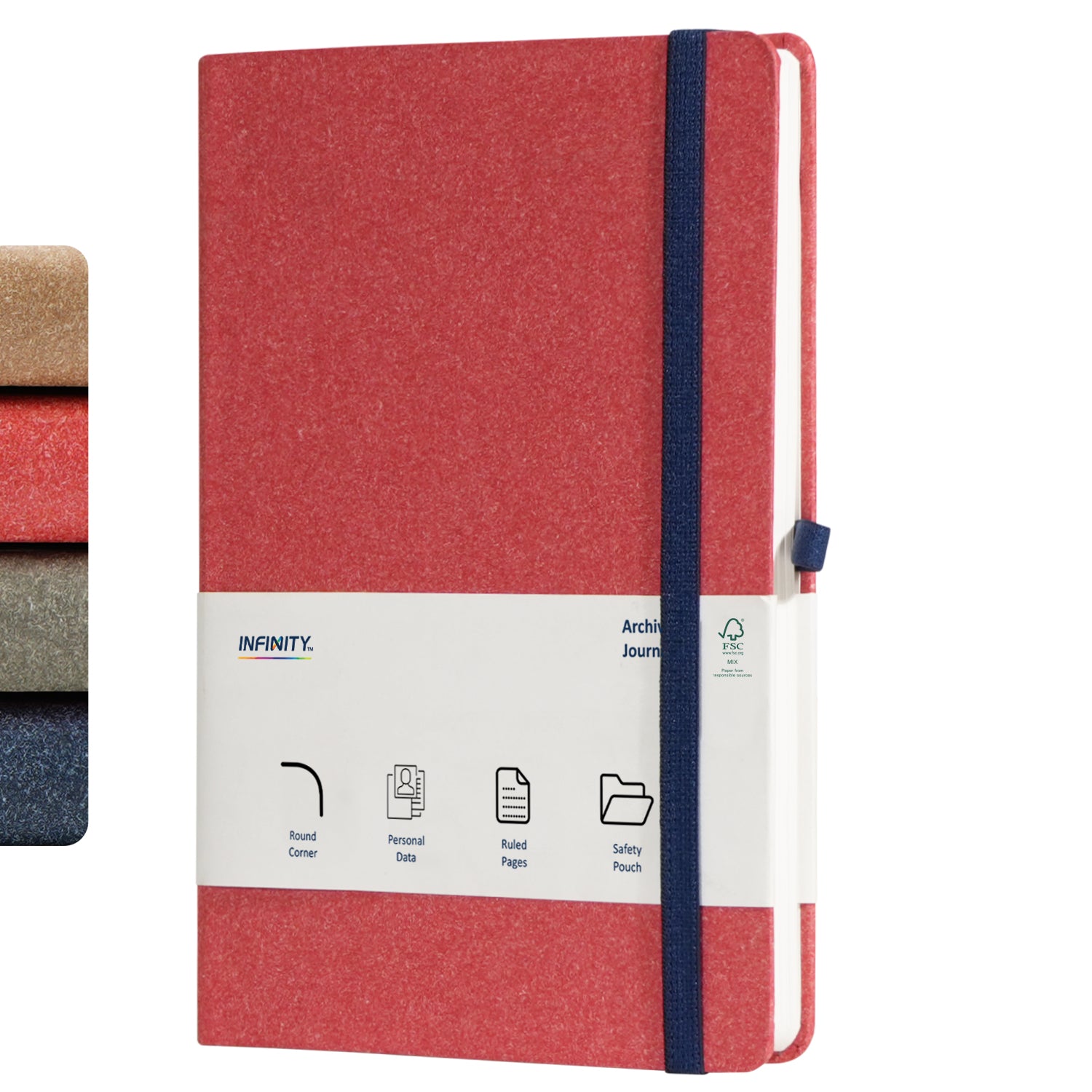 A5 Archive Ruled Paper Journal Notebook, 224 Pages, Red