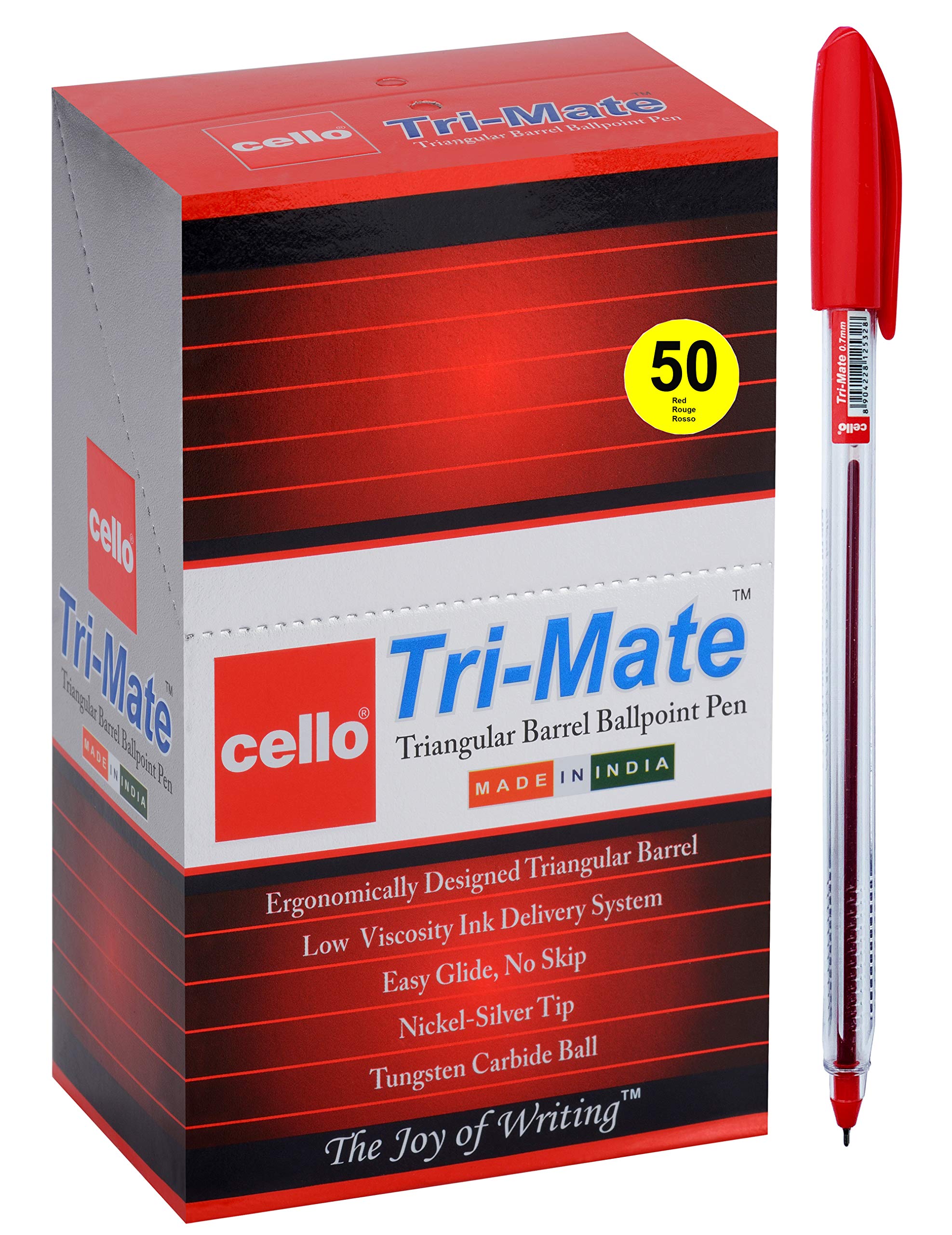 Cello Original Tri-Mate Triangular Barrel Ballpoint Pen, 1.0mm, Pack of 10