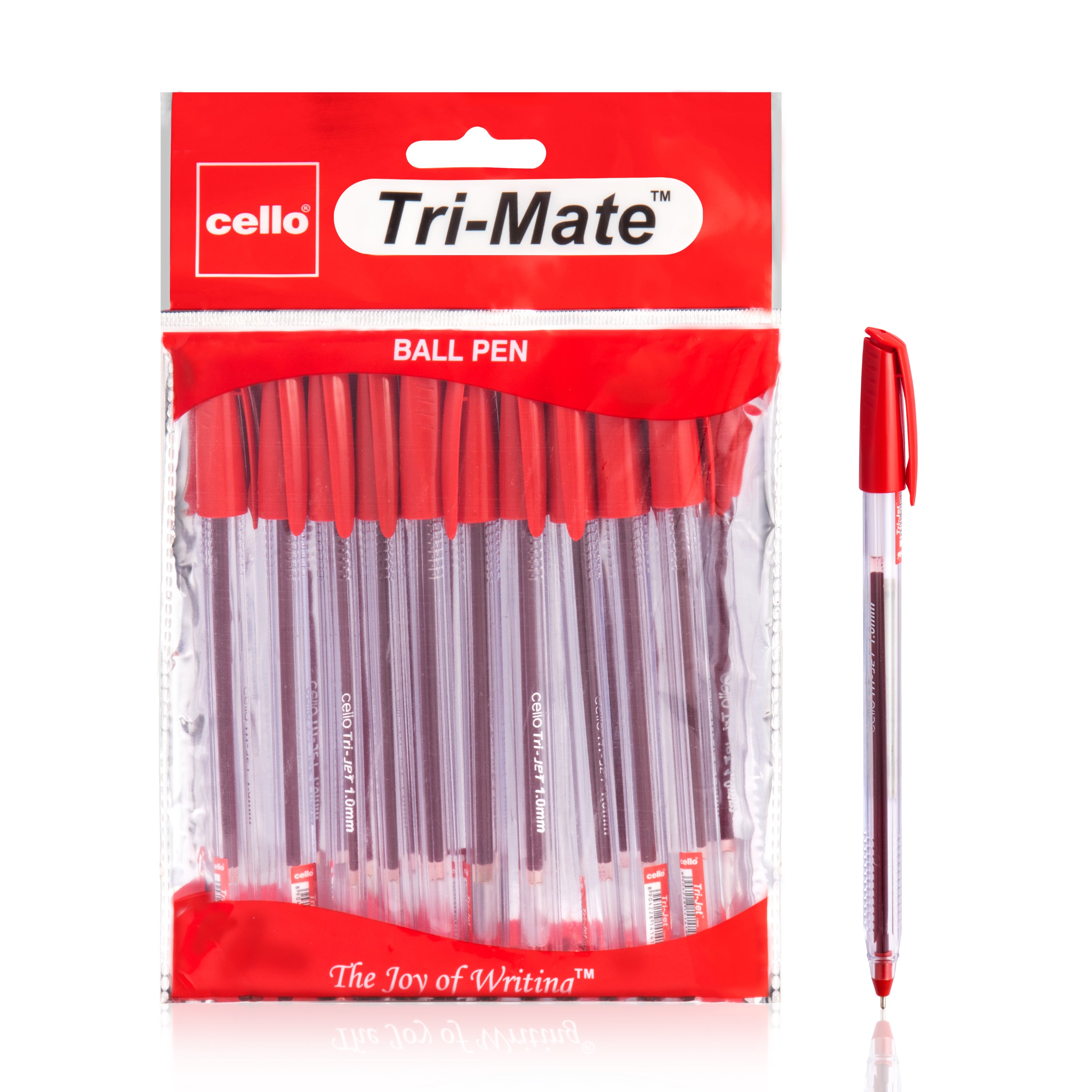 Cello Original Tri-Mate Triangular Barrel Ballpoint Pen, 1.0mm, Pack of 10