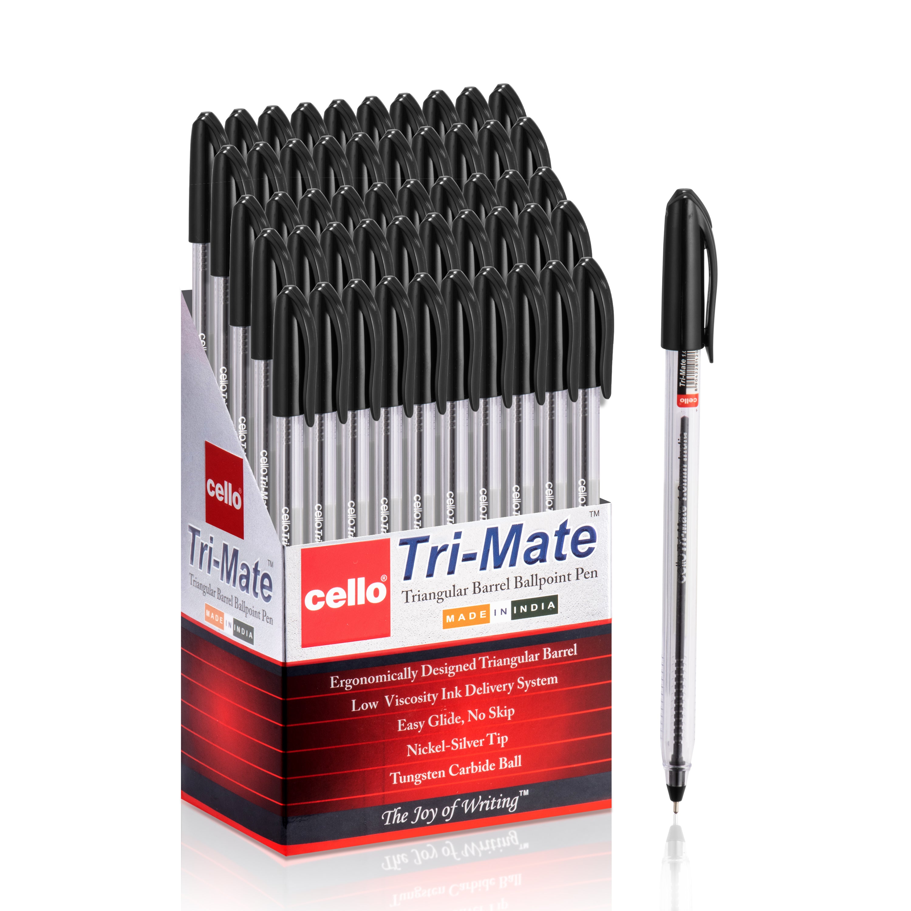 Cello Original Tri-Mate Triangular Barrel Ballpoint Pen, 1.0mm, Pack of 10