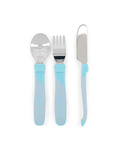 Twistshake Stainless Steel Baby Cutlery Set | Baby Spoon + Baby Fork + Baby Knife | BPA-Free Baby Weaning Cutlery Set | Learning Cutlery Set for Kids | 12 Months + | Pastel Blue