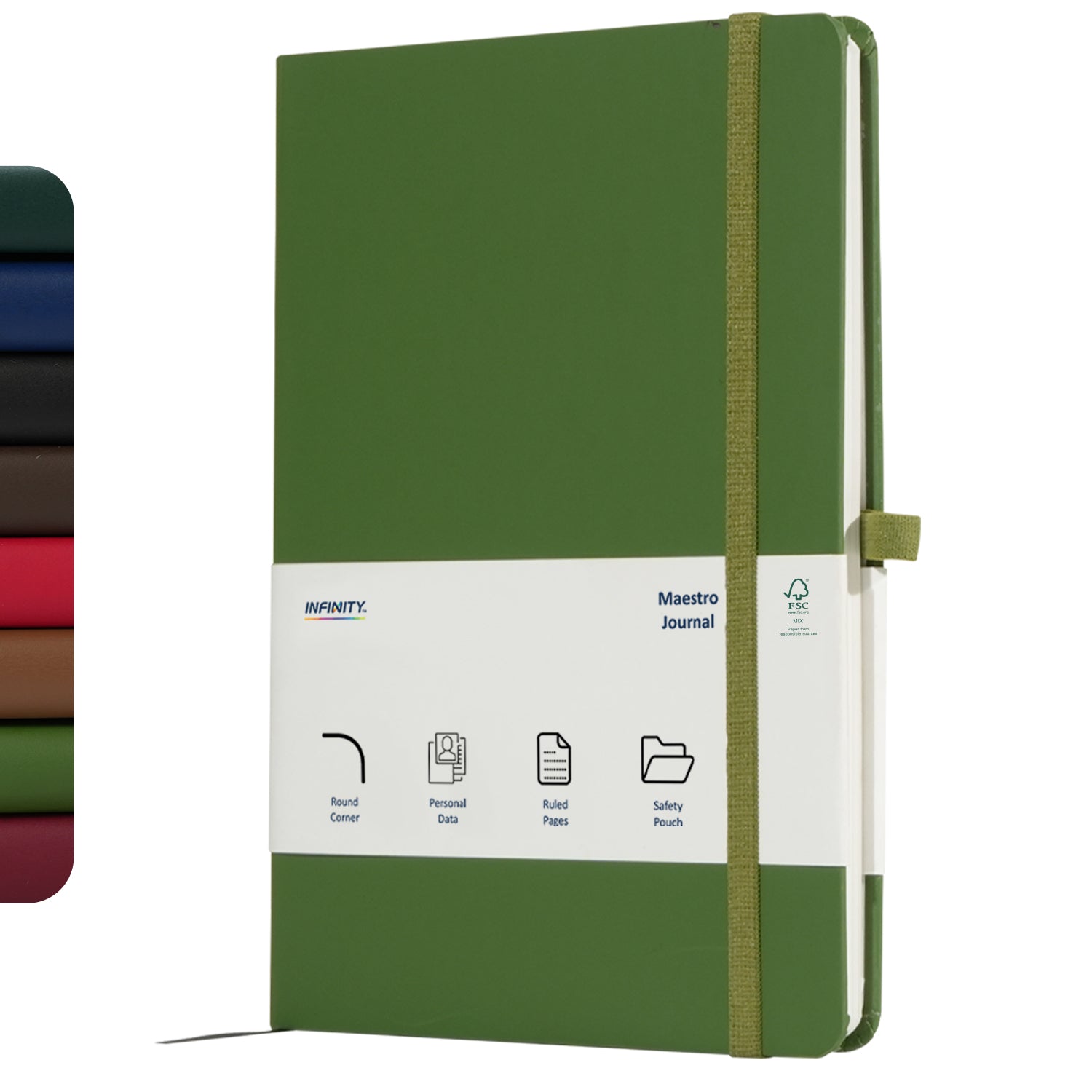 A5 Maestro Journal Notebook with Lined Pages, 160 Pages, Green