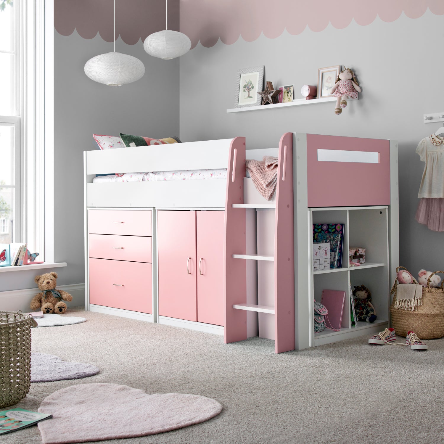 Lacy Pink Storage Mid Sleeper