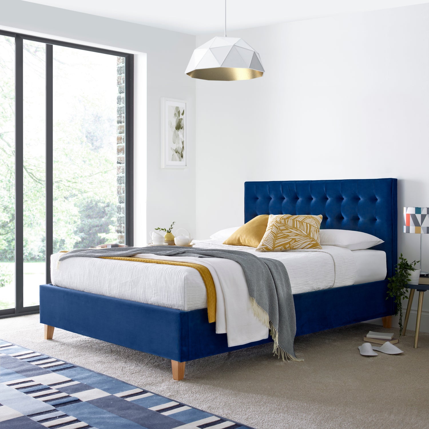 Kingham Blue Velvet Ottoman Bed