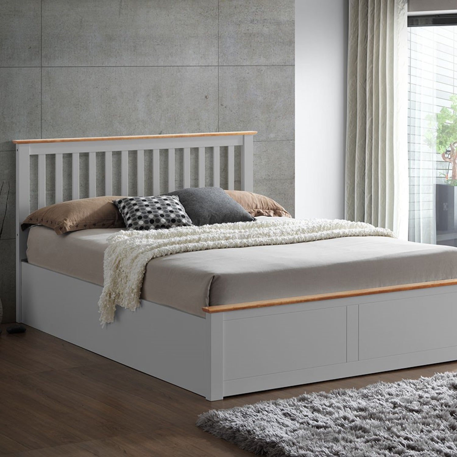 Malmo Pearl Grey Wooden Ottoman Bed