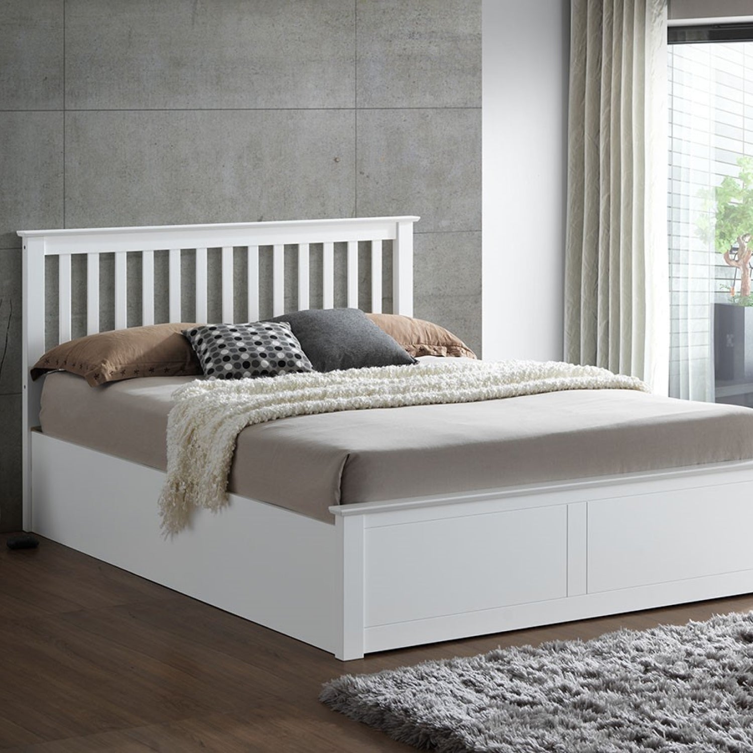 Malmo White Wooden Ottoman Bed