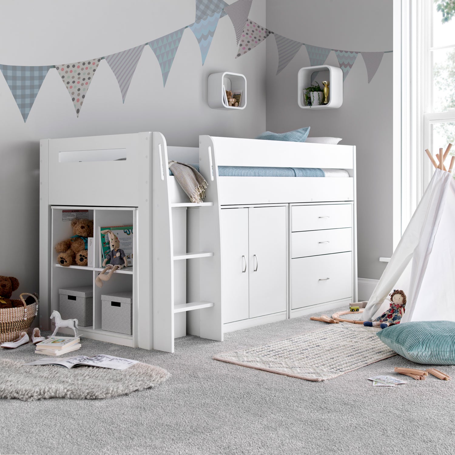 Lacy White Storage Mid Sleeper