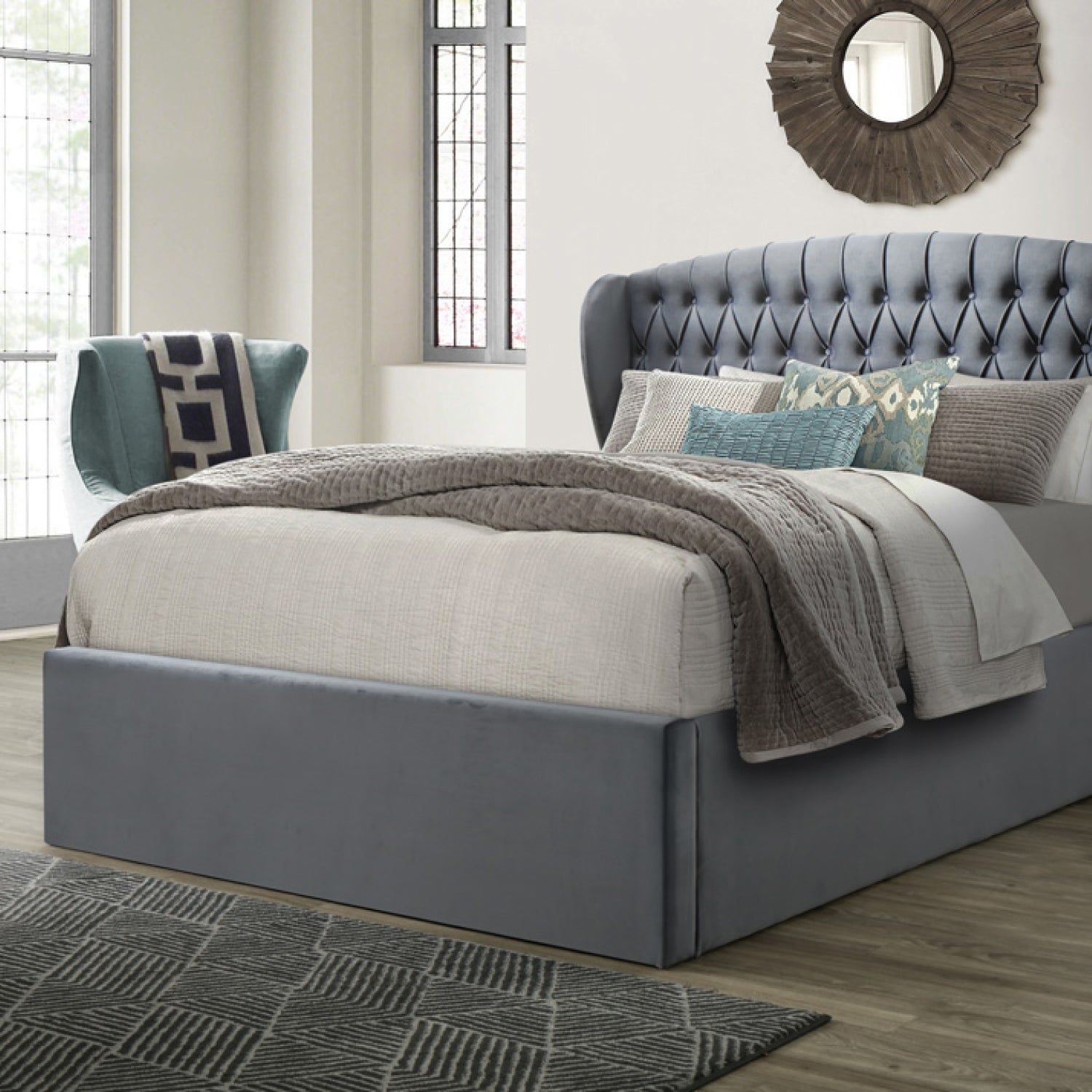 Warwick Grey Velvet Ottoman Bed