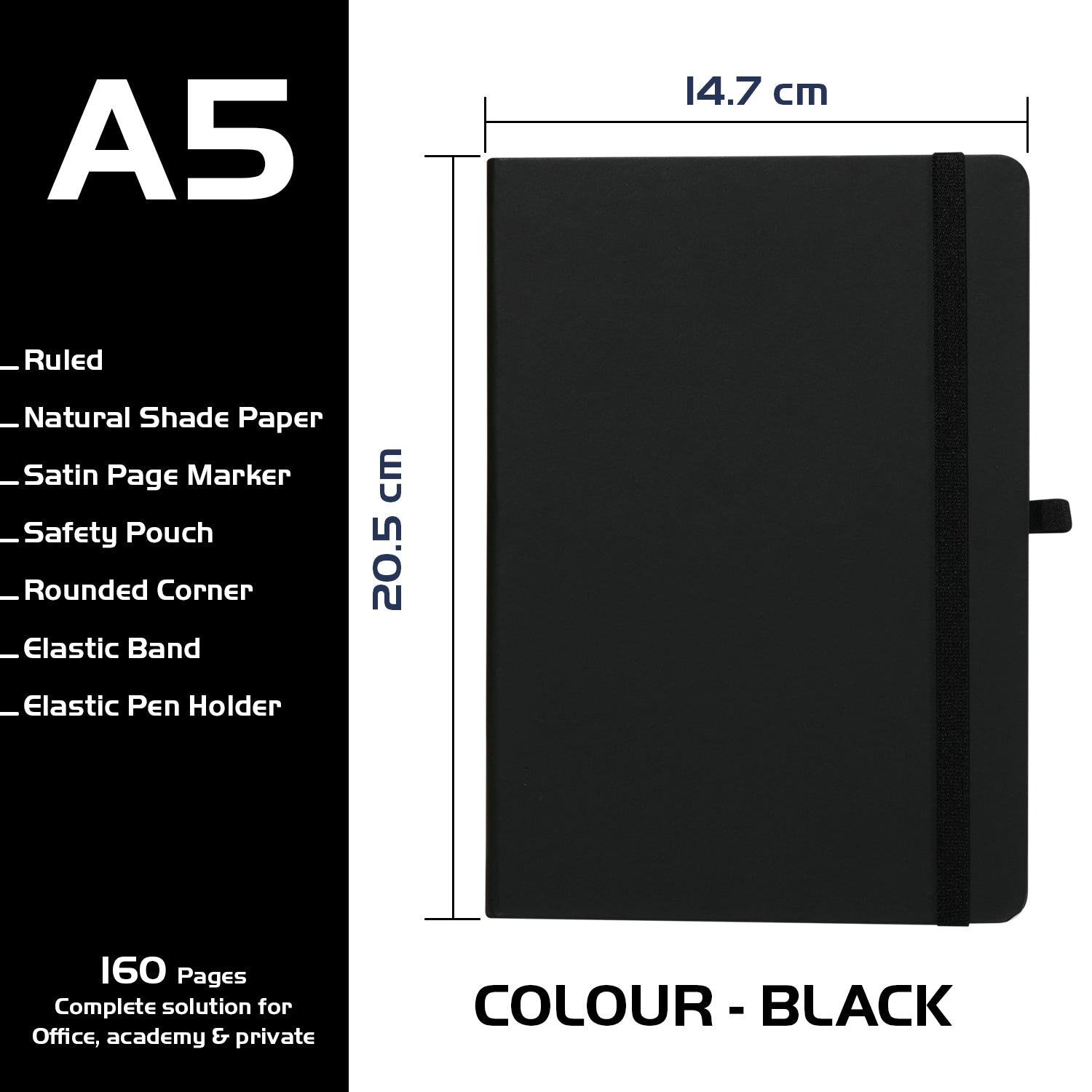 A5 Maestro Journal Notebook with Lined Pages, 160 Pages