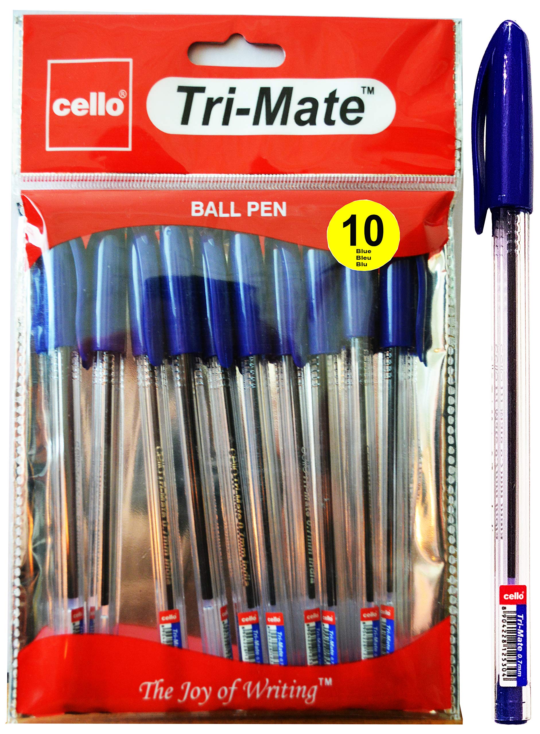 Cello Original Tri-Mate Triangular Barrel Ballpoint Pen, 1.0mm, Pack of 10