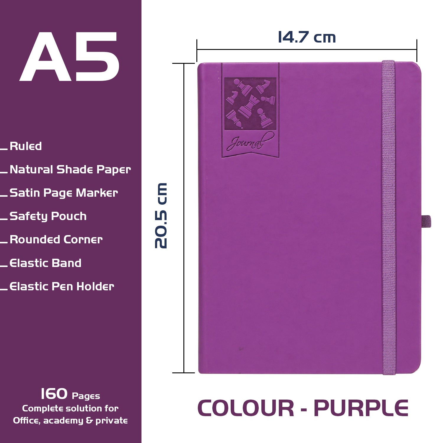 A5 Chess Works Privy Journal Notebooks, 256 Pages, Purple