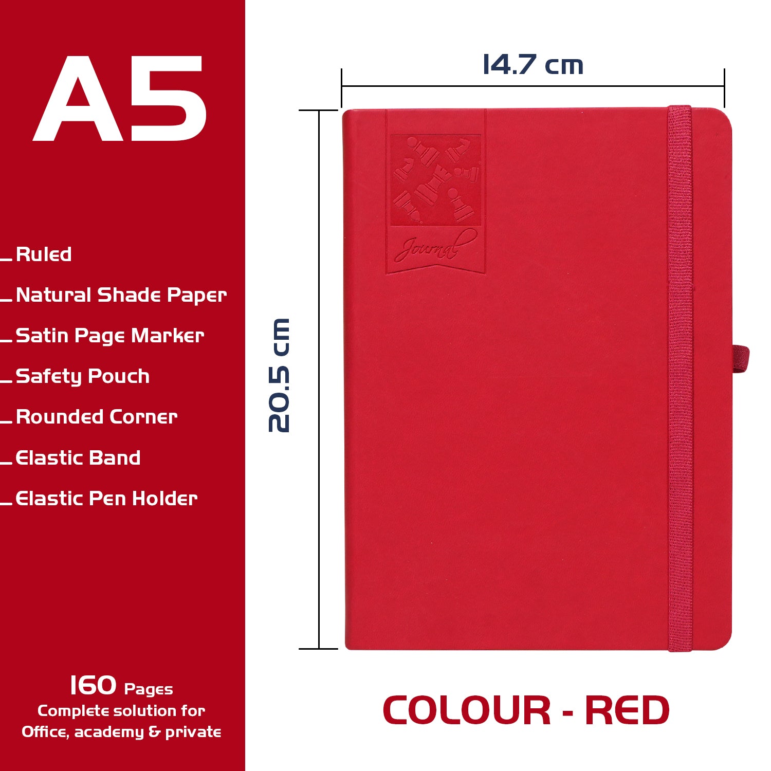 A5 Chess Works Privy Journal Notebooks, 256 Pages, Red