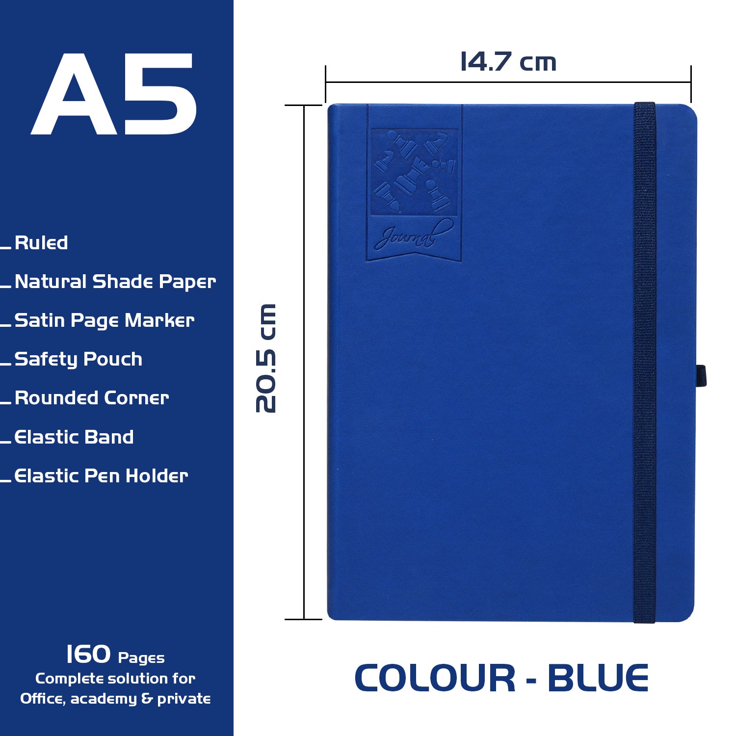 A5 Chess Works Privy Journal Notebooks, 256 Pages, Blue