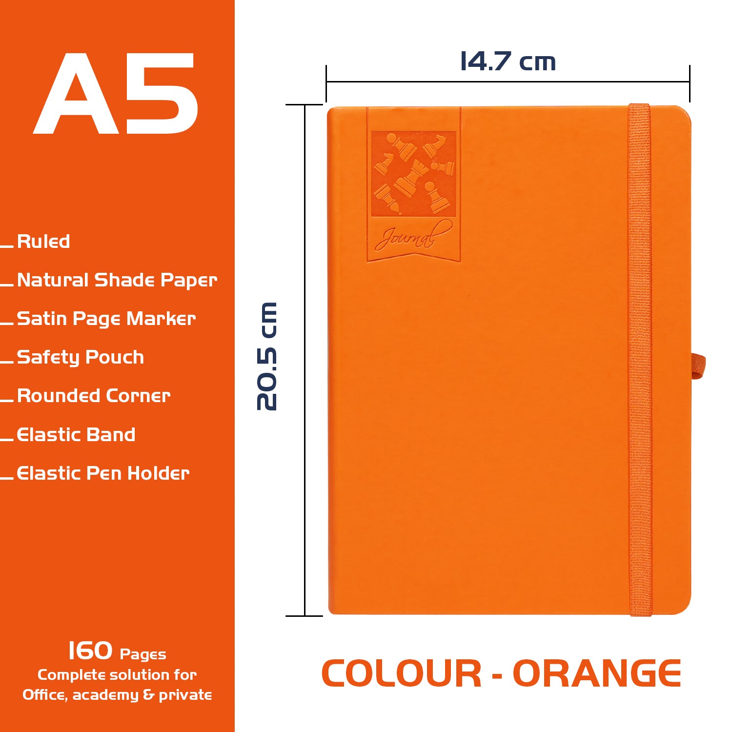 A5 Chess Works Privy Journal Notebooks, 256 Pages, Orange