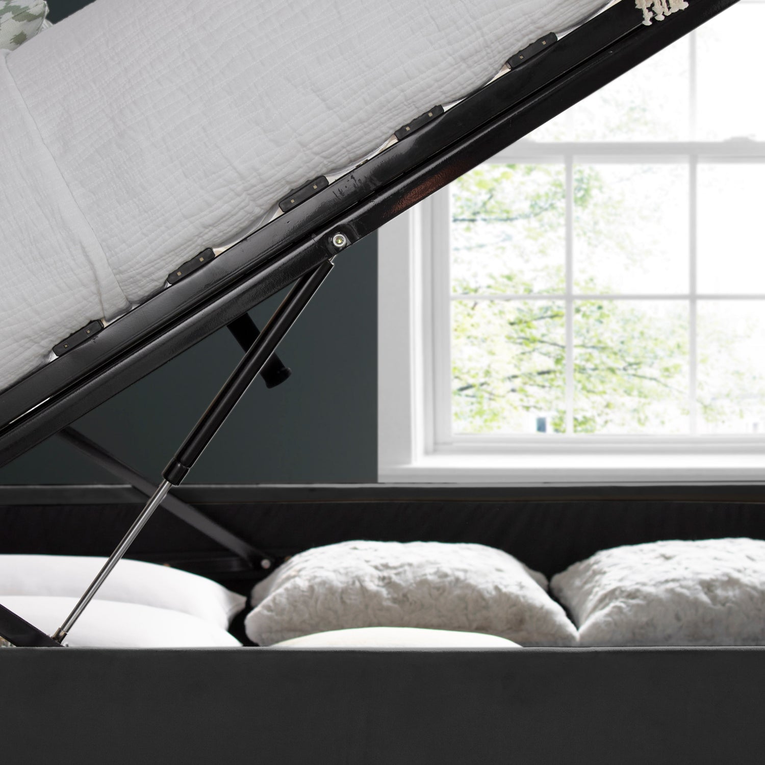 Aurora Grey Velvet Ottoman Bed