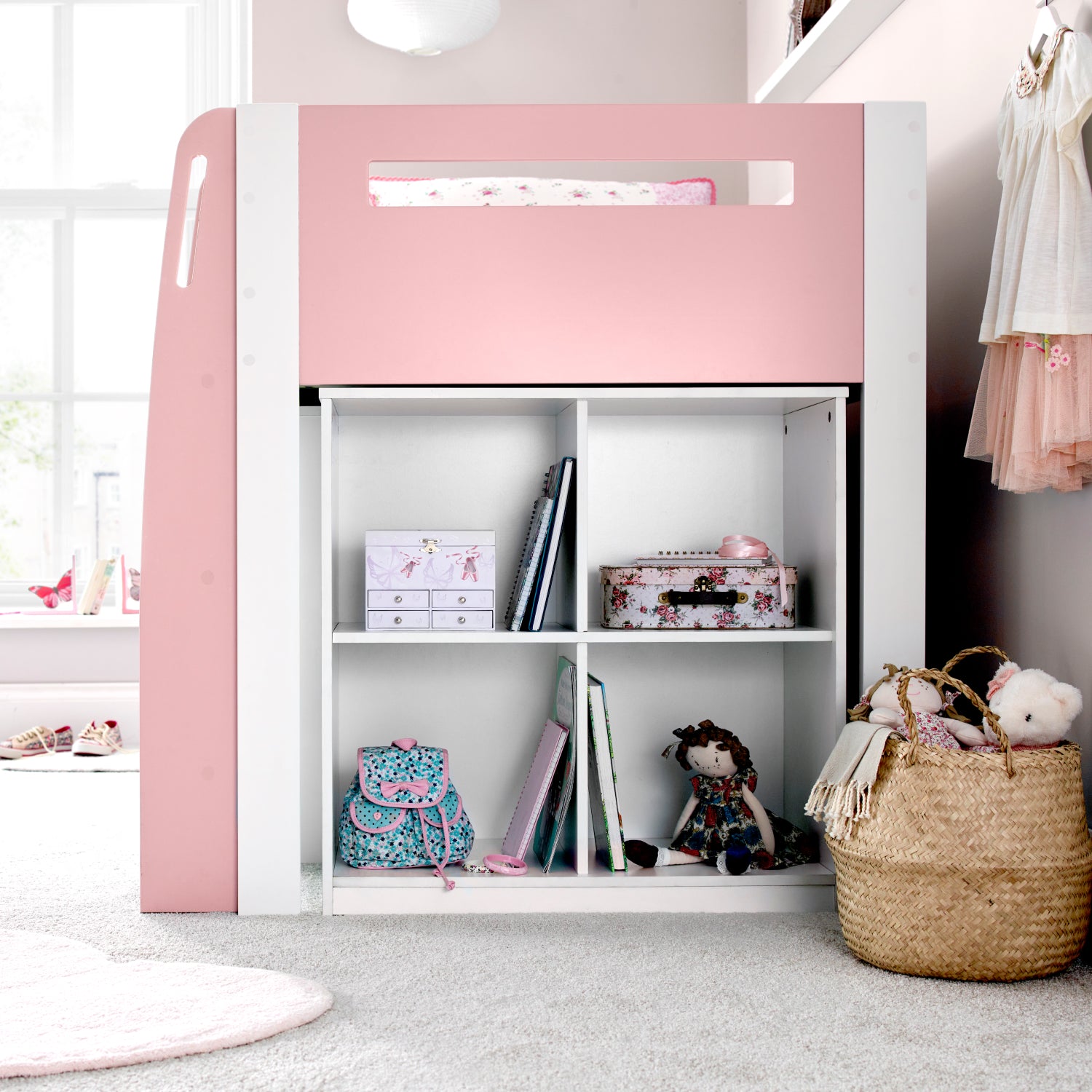 Lacy Pink Storage Mid Sleeper