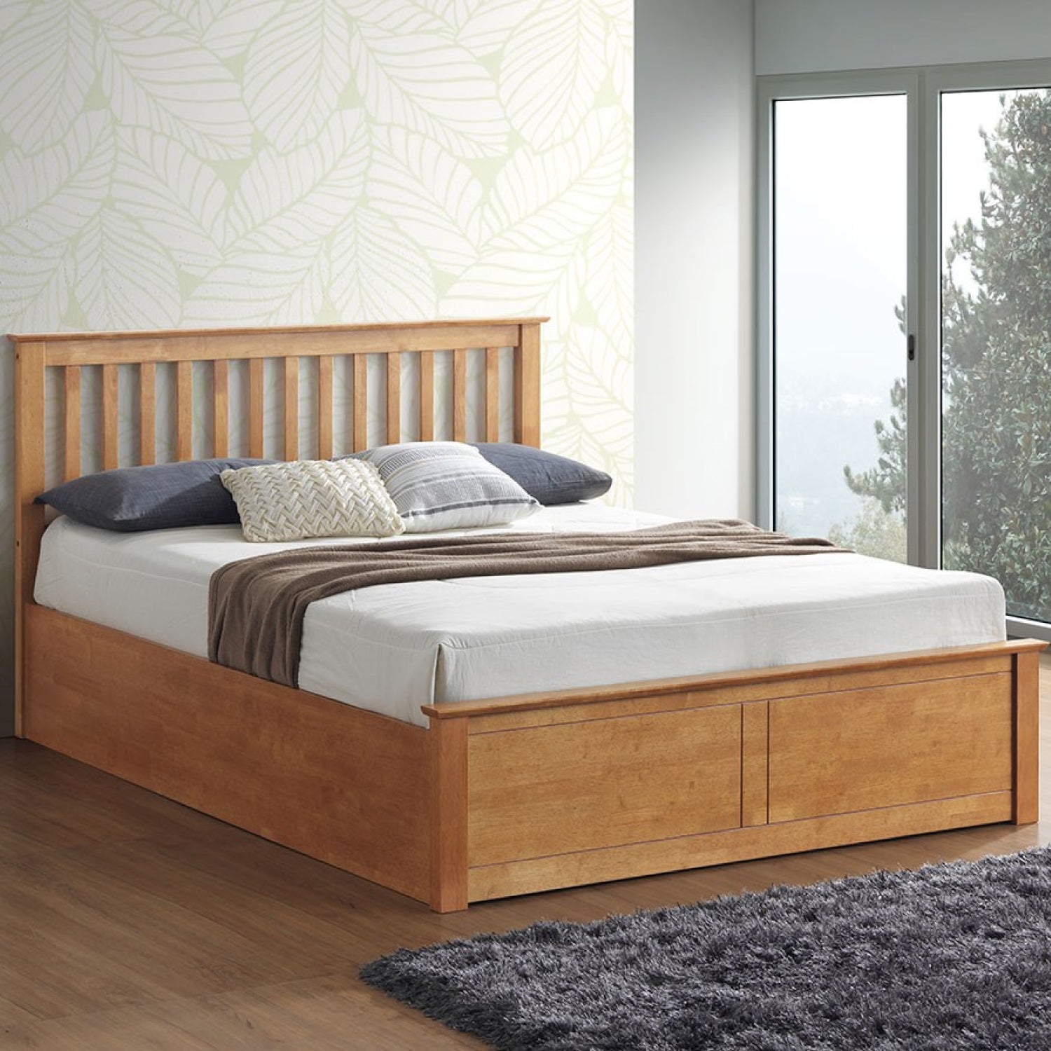 Malmo Oak Wooden Ottoman Bed